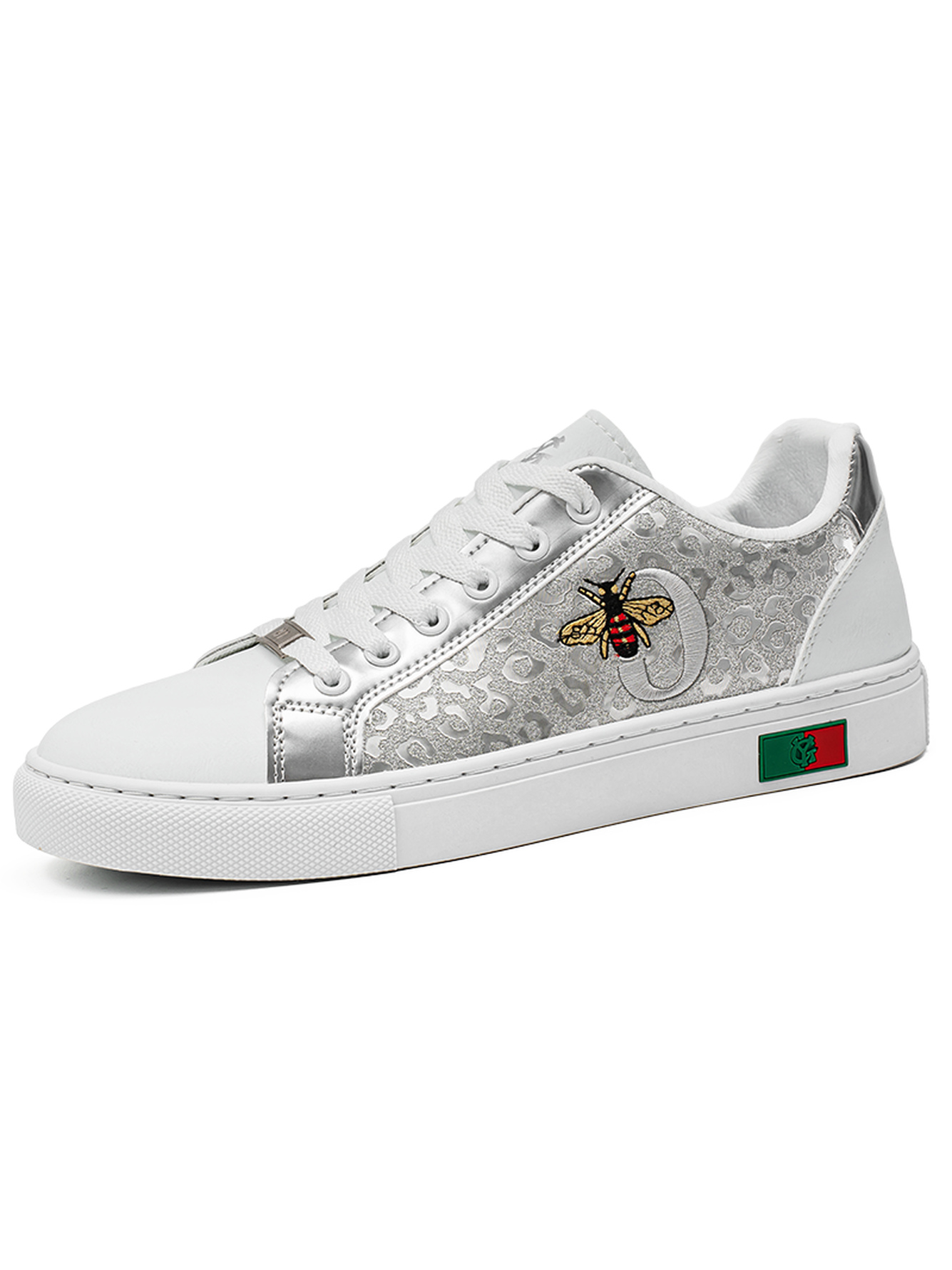 Silver Bee Embroidered Sneakers