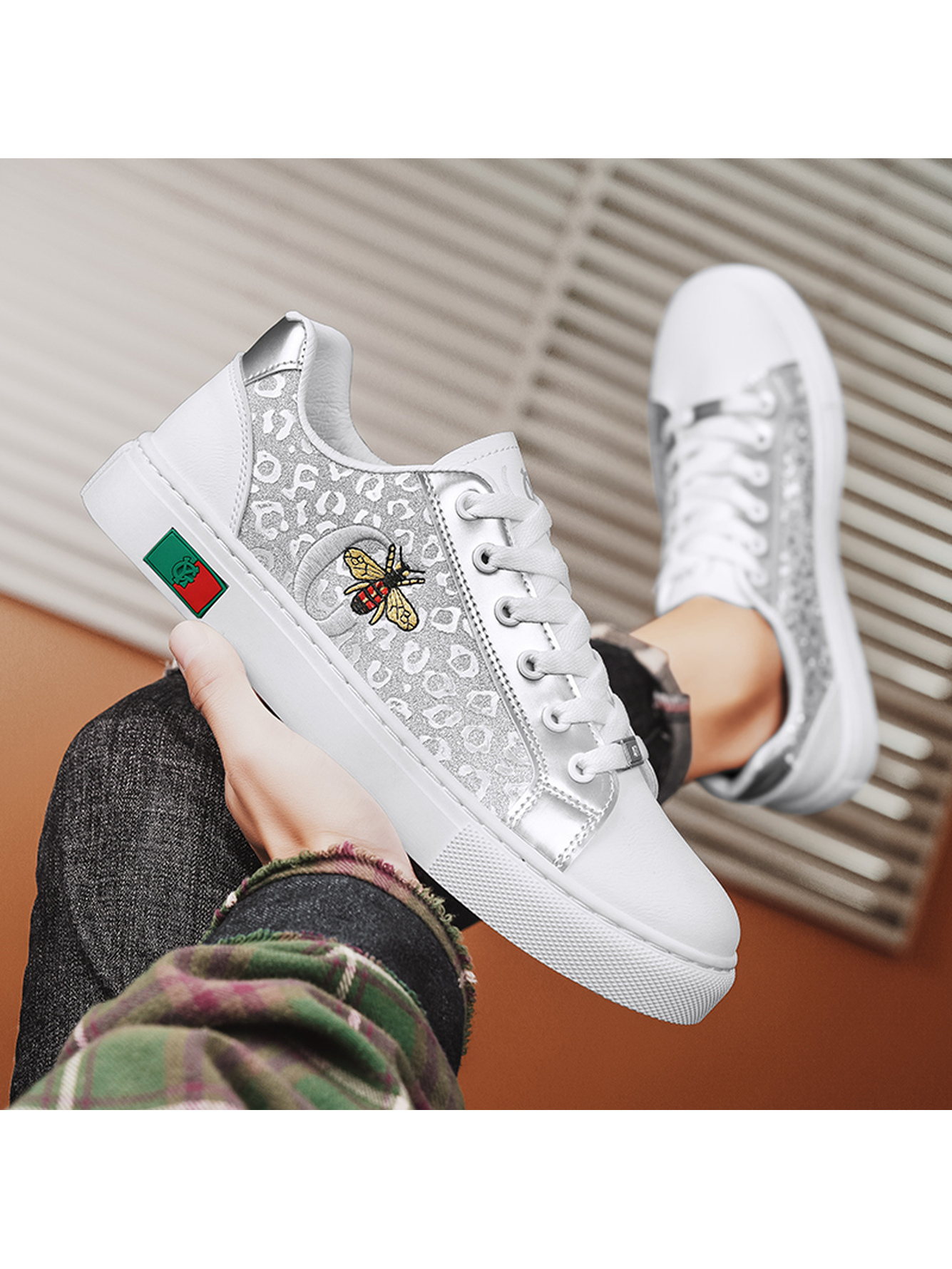 Silver Bee Embroidered Sneakers