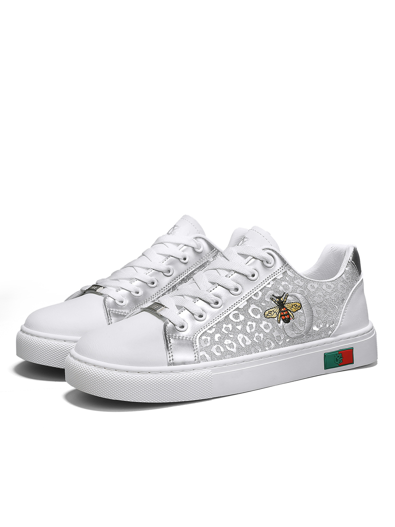 Silver Bee Embroidered Sneakers