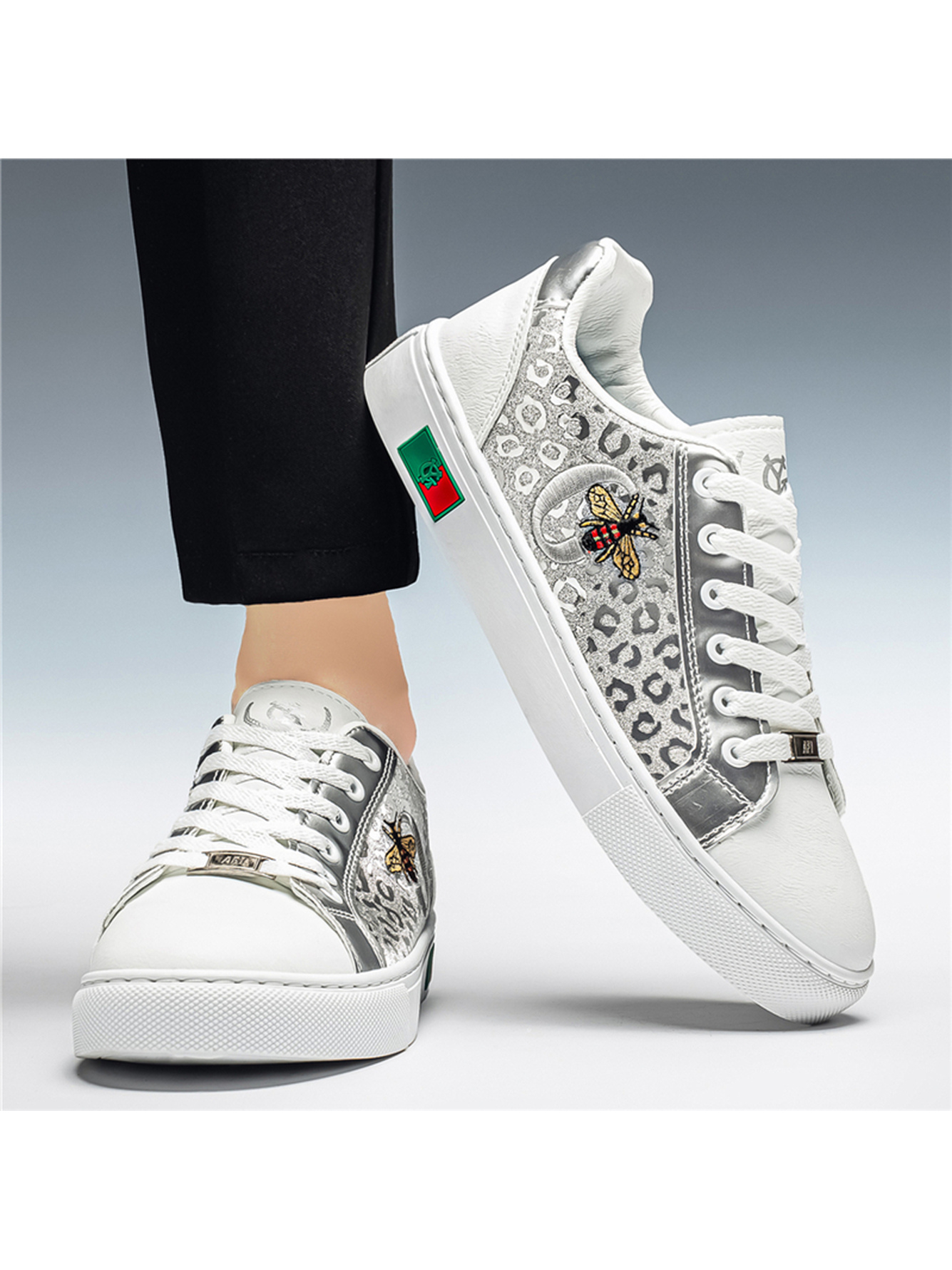Silver Bee Embroidered Sneakers