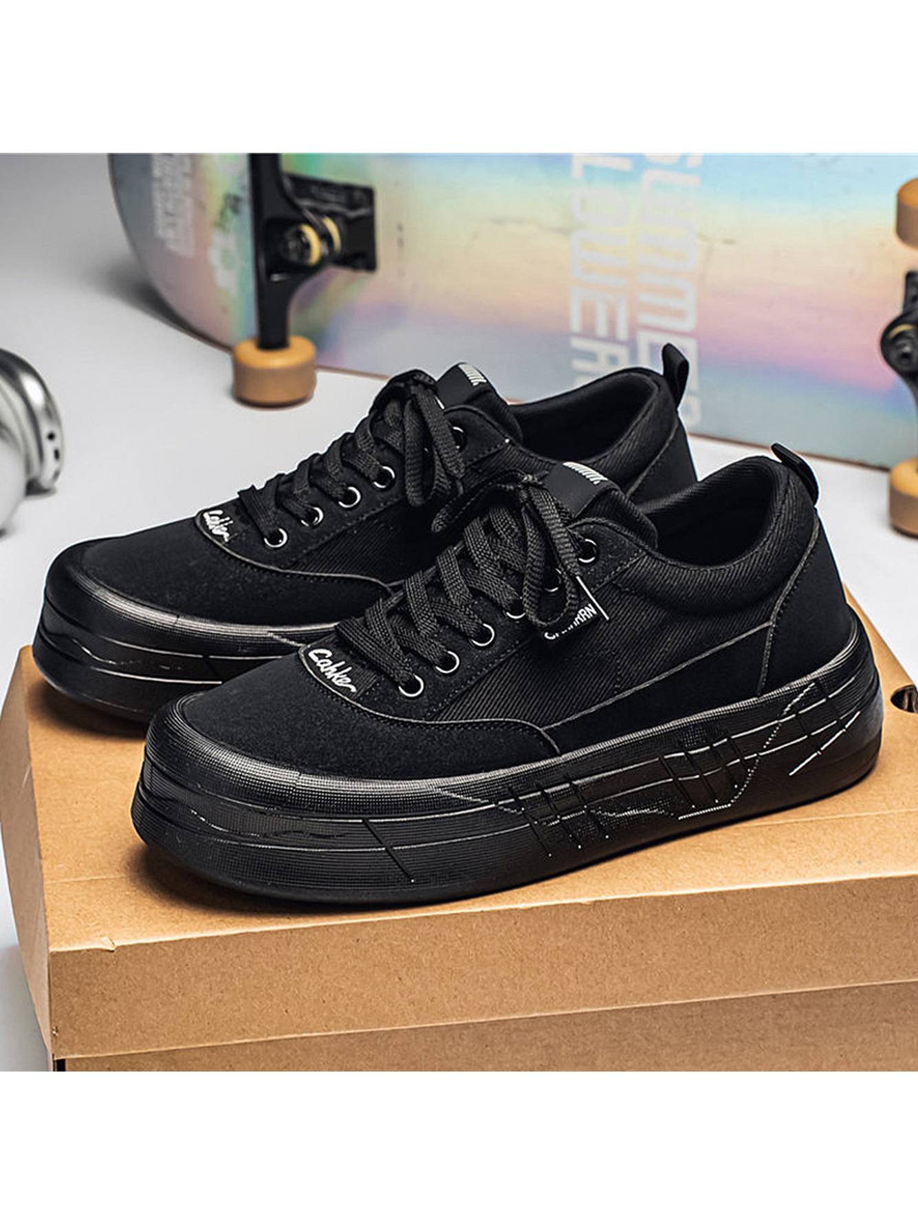 Black Lace-Up Casual Sneakers