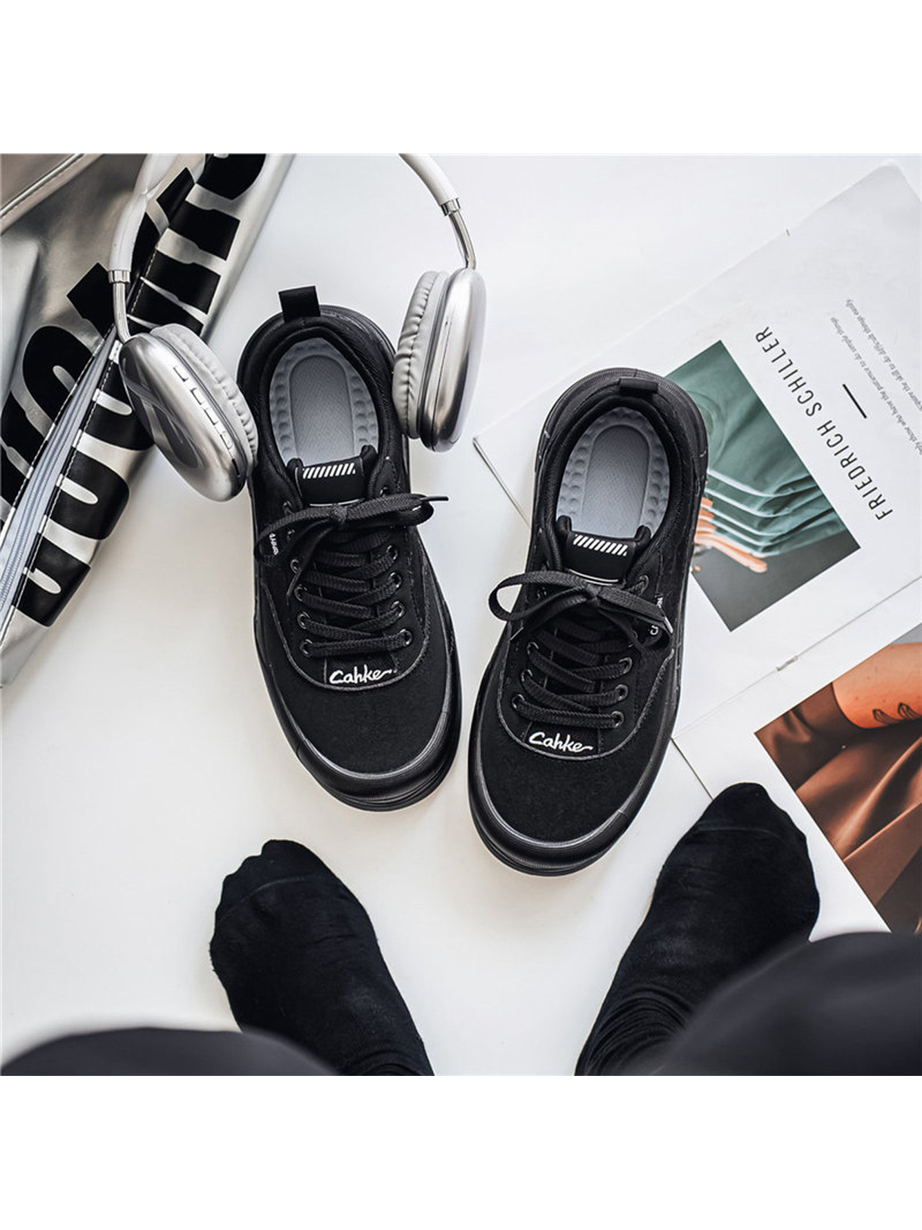 Black Lace-Up Casual Sneakers