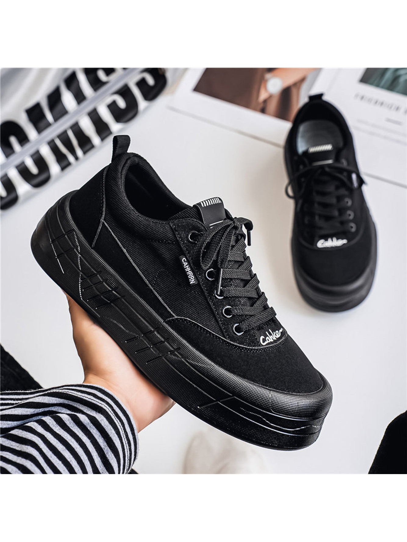 Black Lace-Up Casual Sneakers