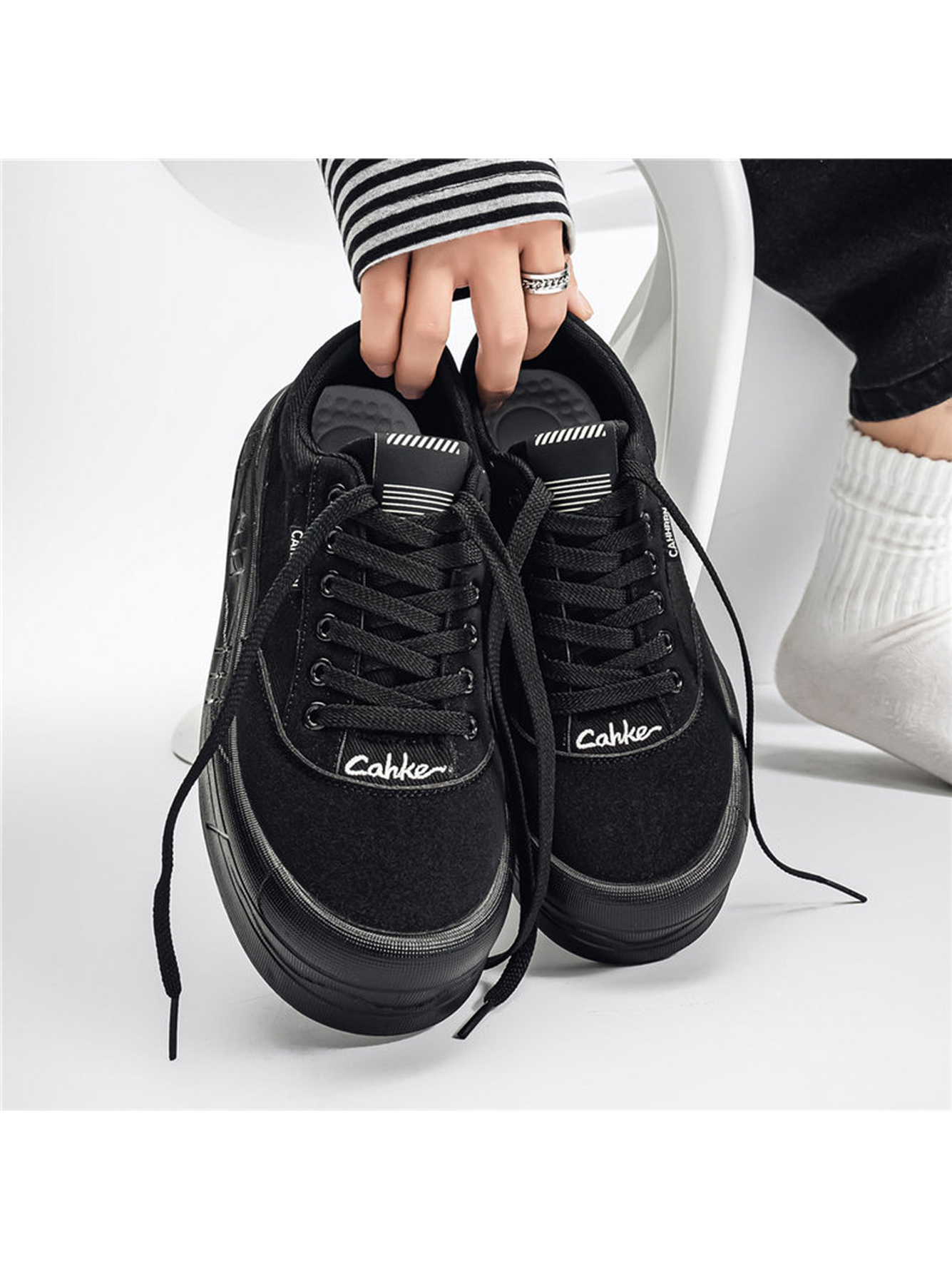 Black Lace-Up Casual Sneakers