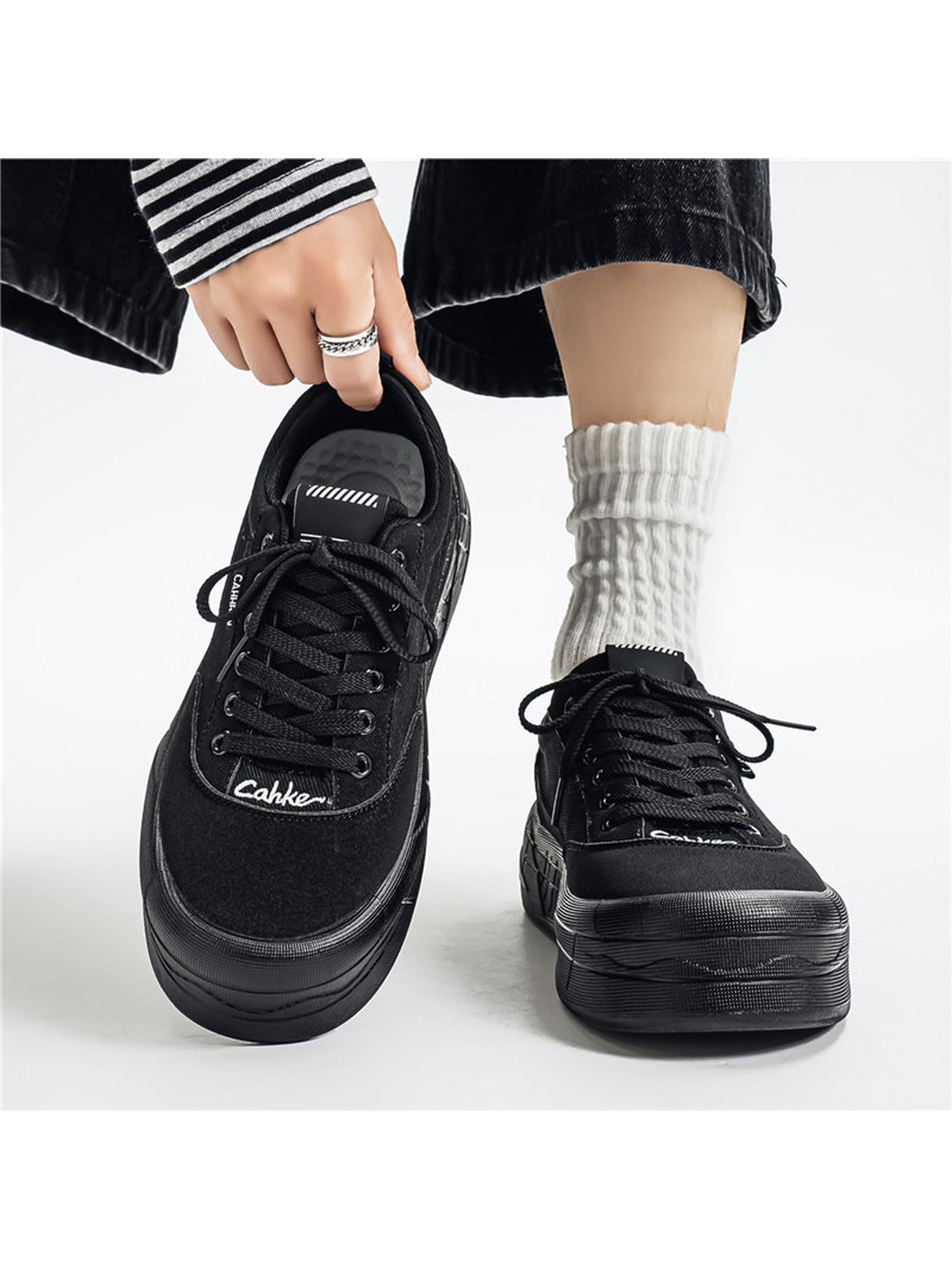 Black Lace-Up Casual Sneakers