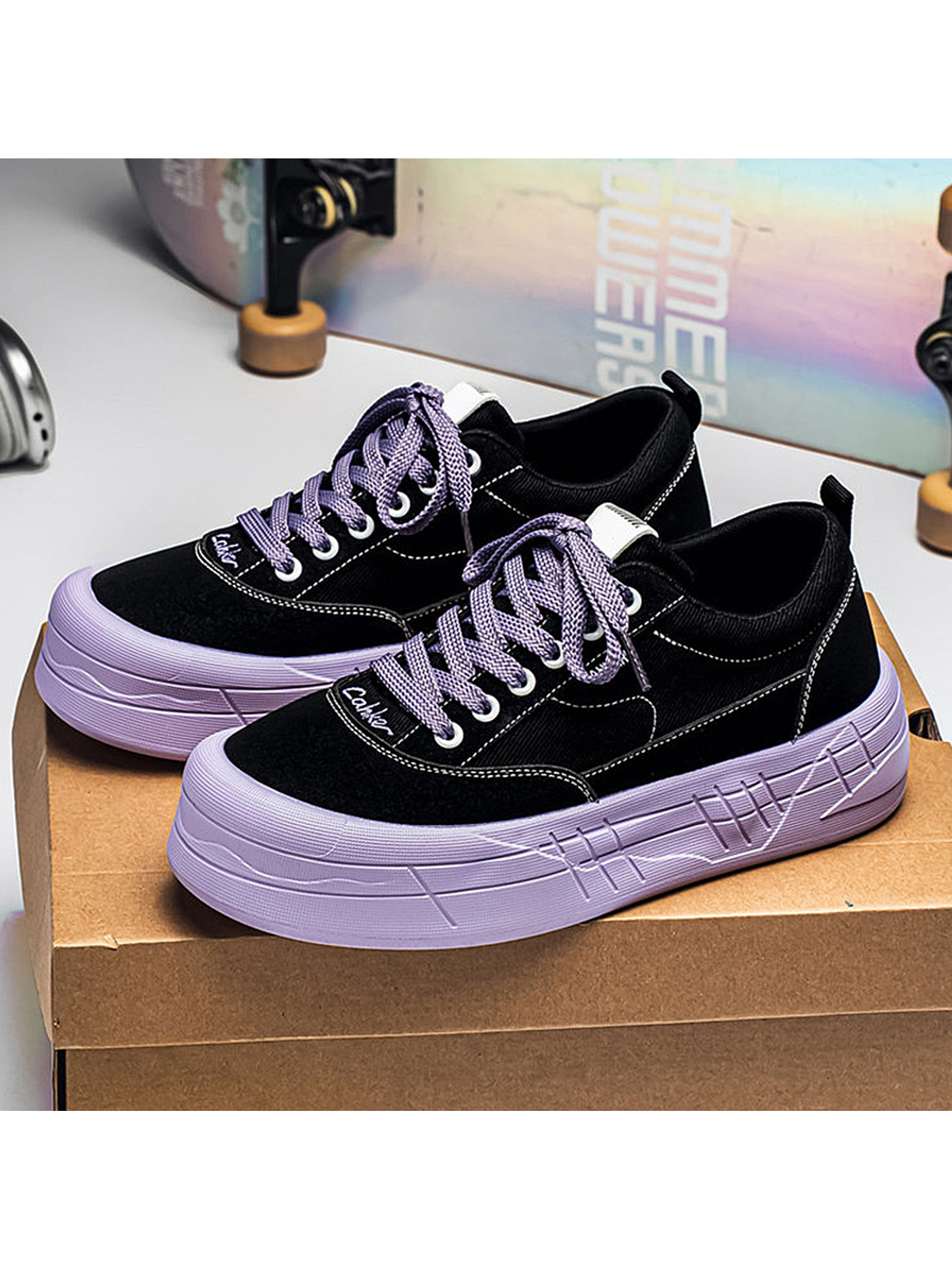 Purple Platform Sneakers - Casual Low-Top Shoes