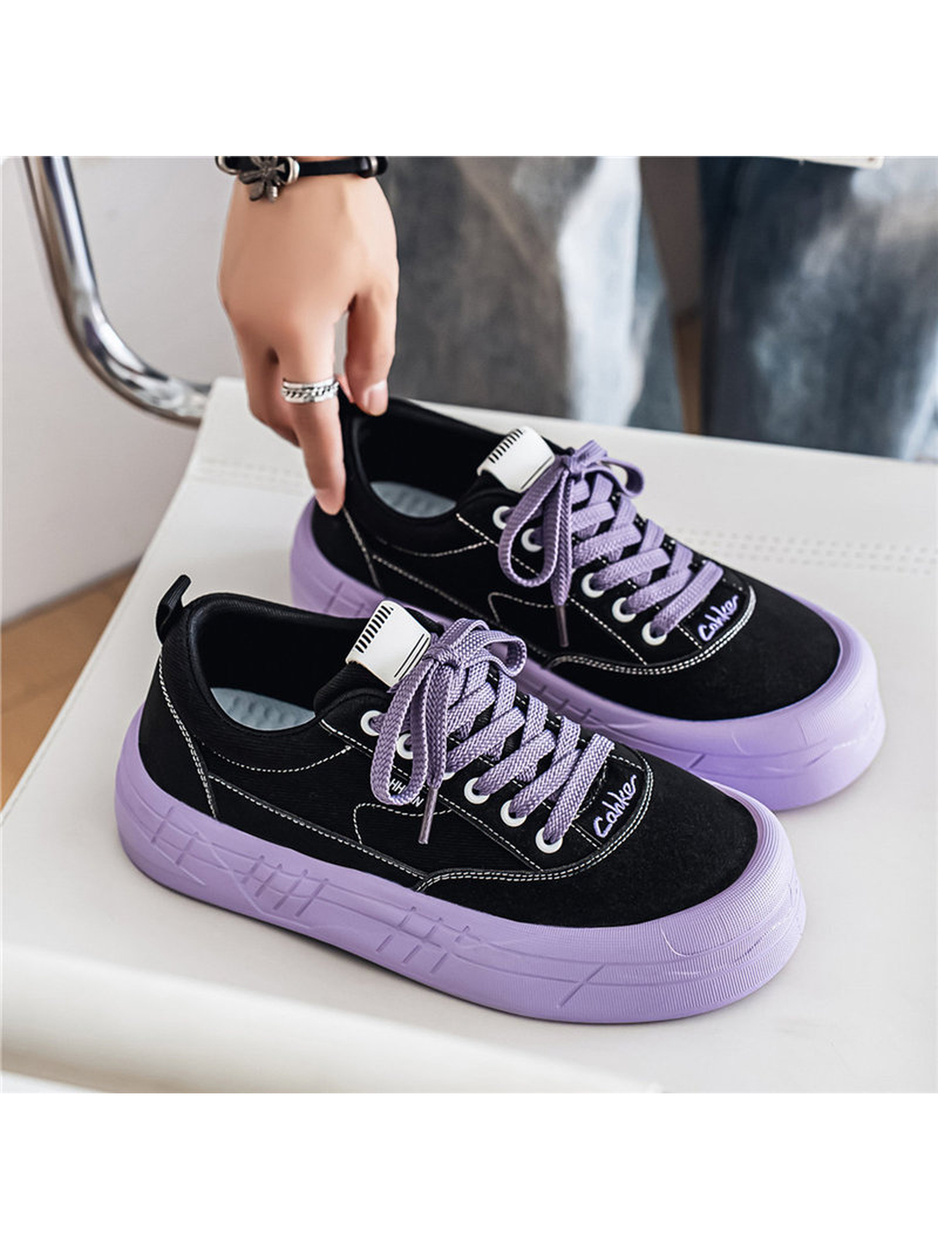 Purple Platform Sneakers - Casual Low-Top Shoes