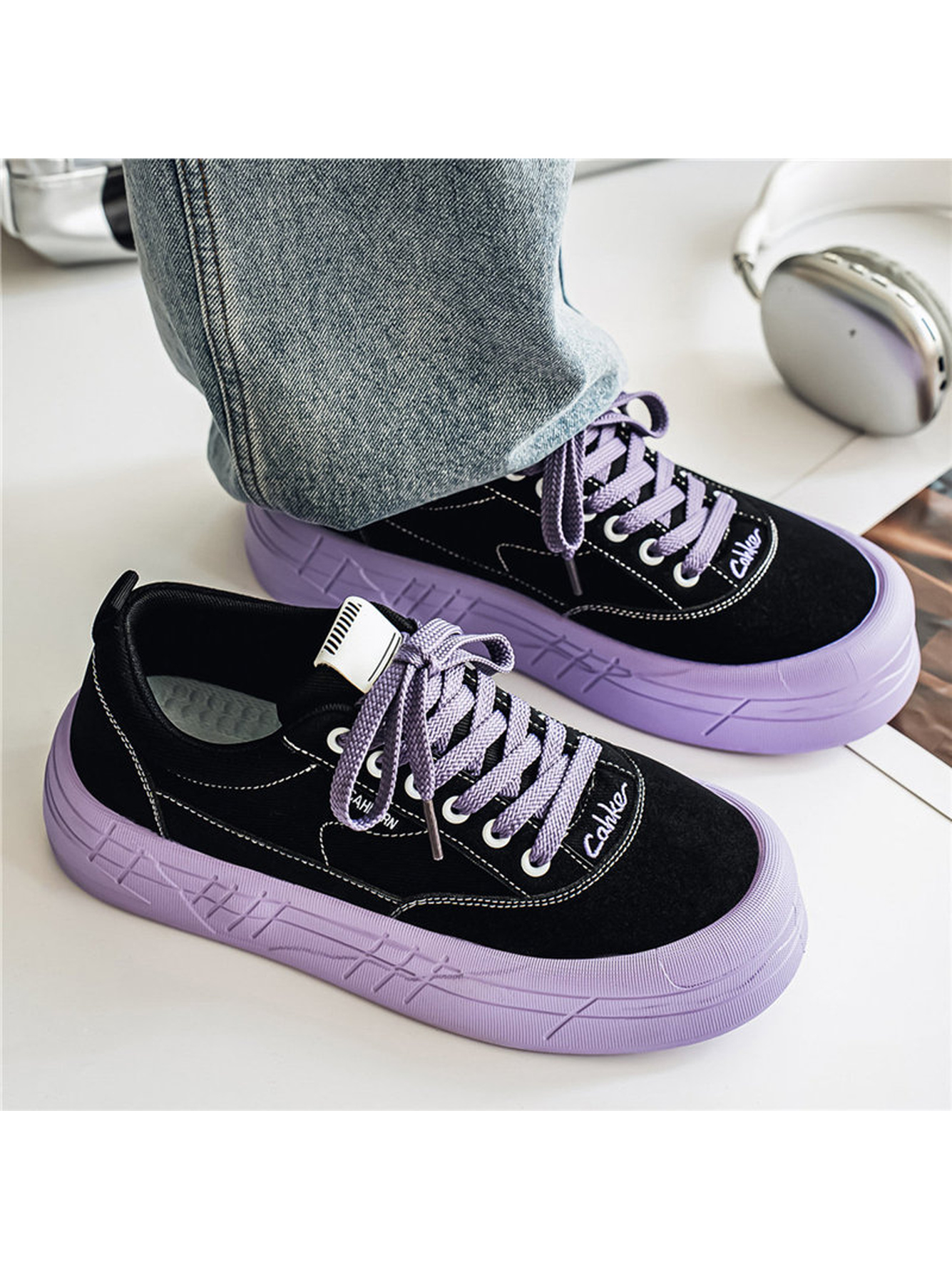 Purple Platform Sneakers - Casual Low-Top Shoes