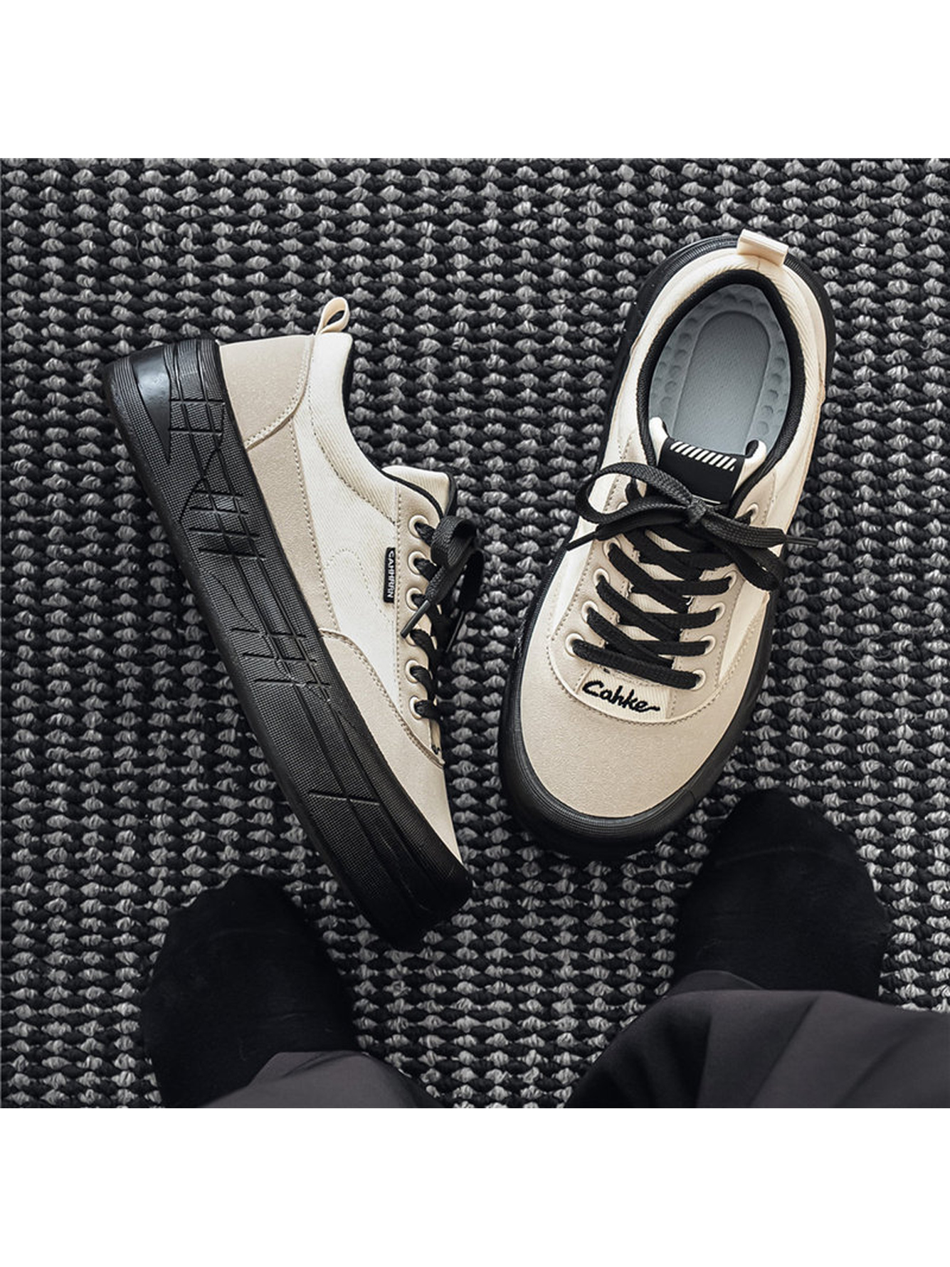 Beige Canvas Platform Sneakers