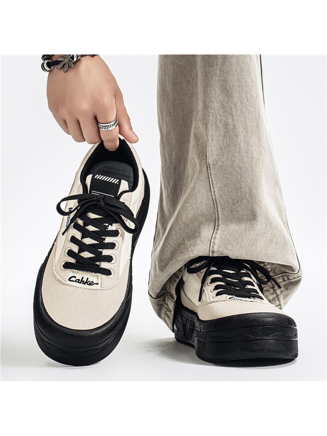Beige Canvas Platform Sneakers