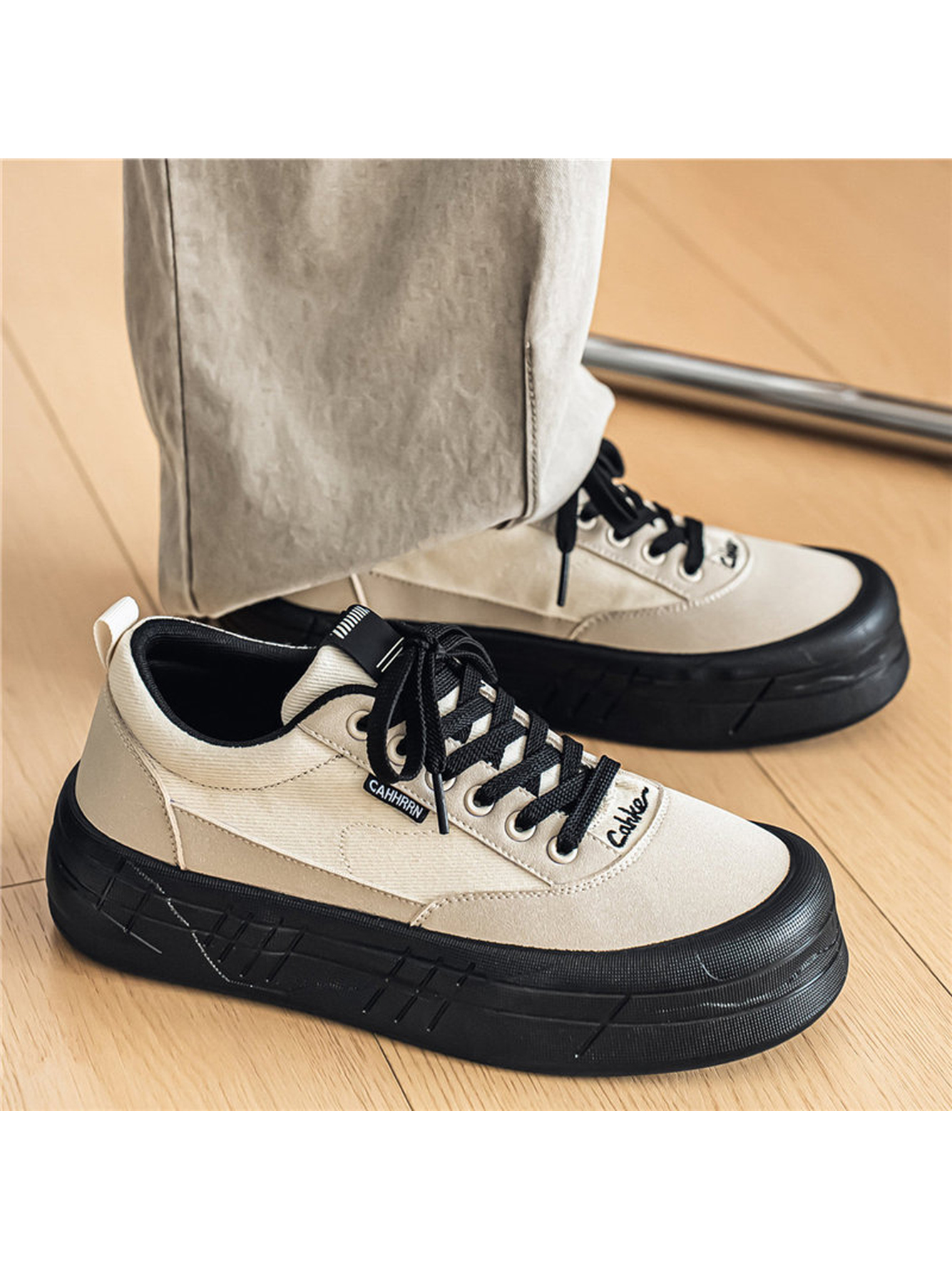 Beige Canvas Platform Sneakers