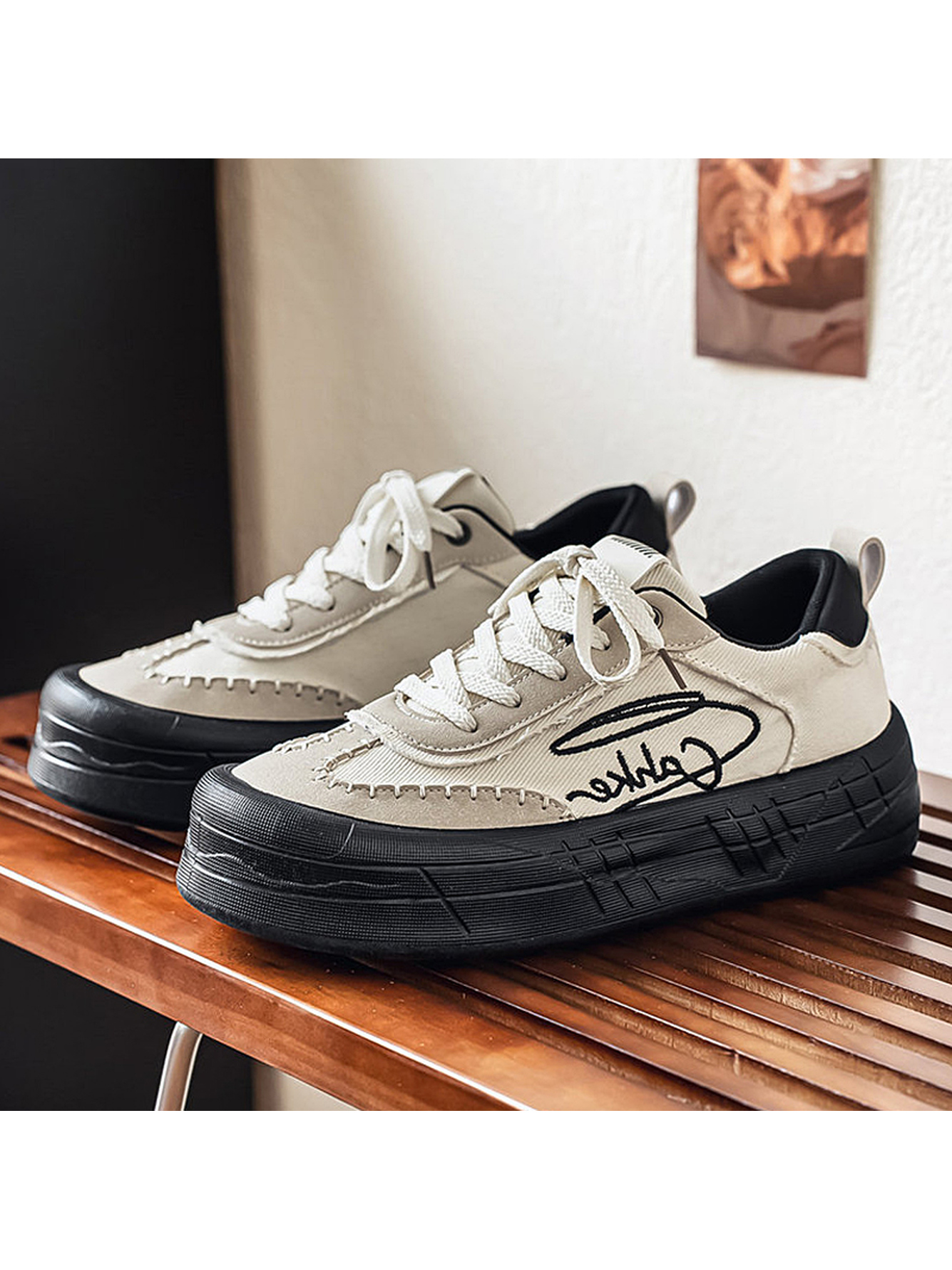 Beige Canvas Casual Sneakers