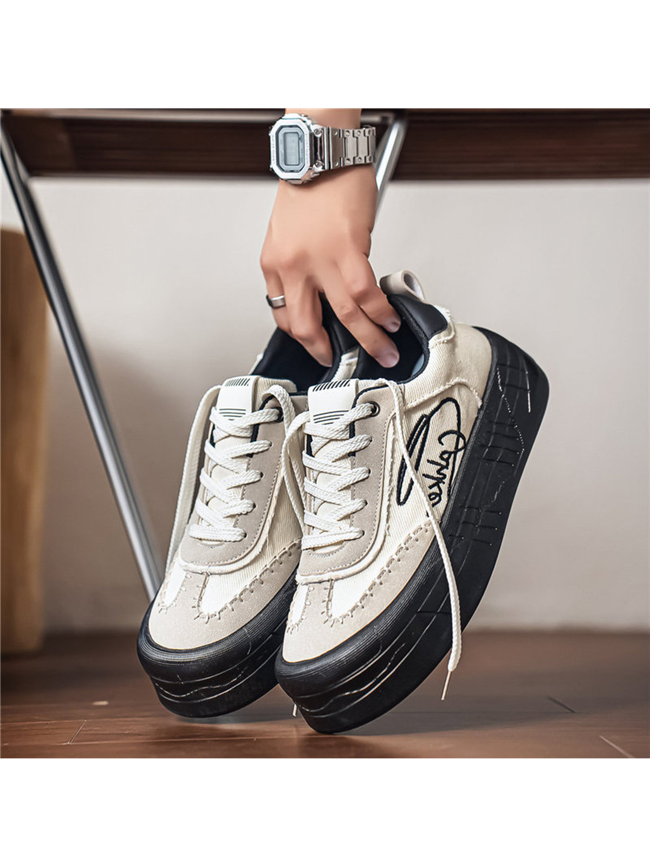 Beige Canvas Casual Sneakers