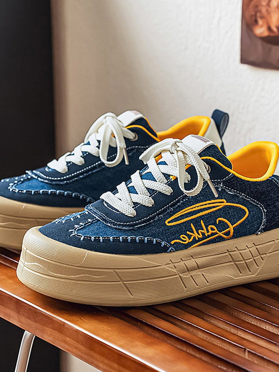 Embroidered Sneakers with Lace-Ups