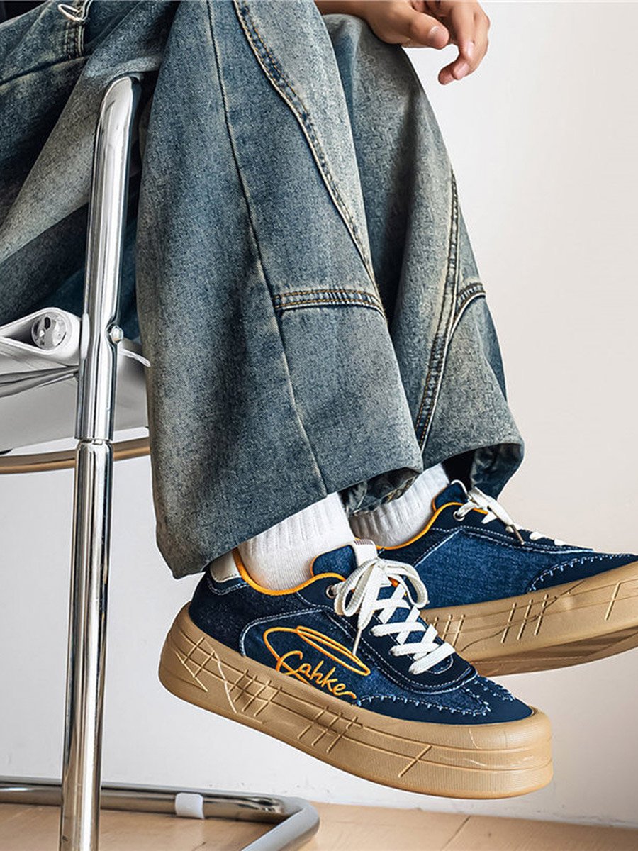 Embroidered Sneakers with Lace-Ups