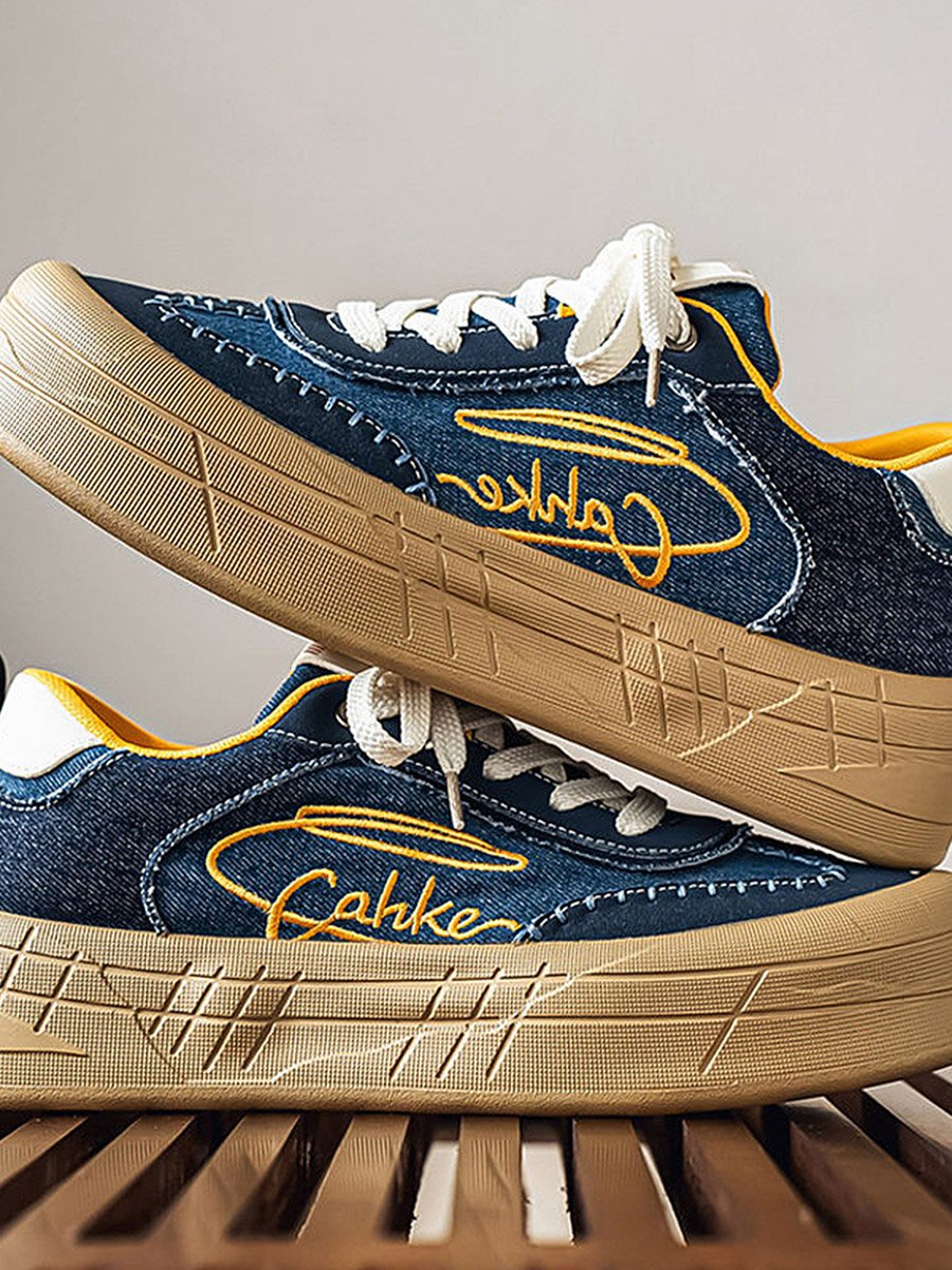 Embroidered Sneakers with Lace-Ups