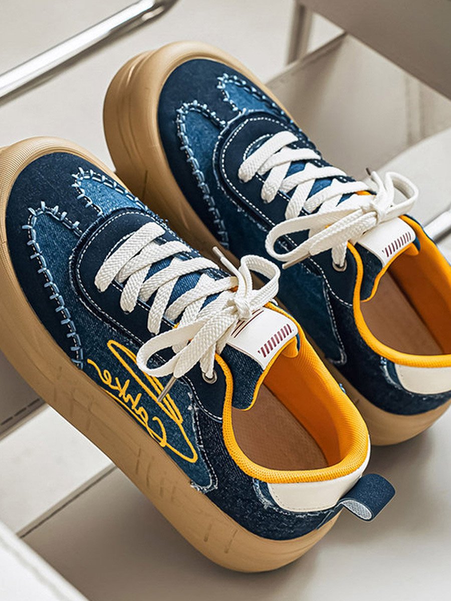 Embroidered Sneakers with Lace-Ups
