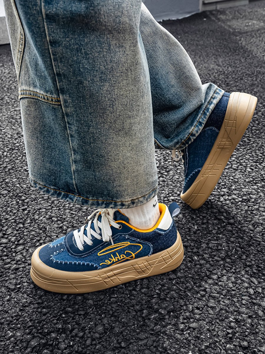 Embroidered Sneakers with Lace-Ups