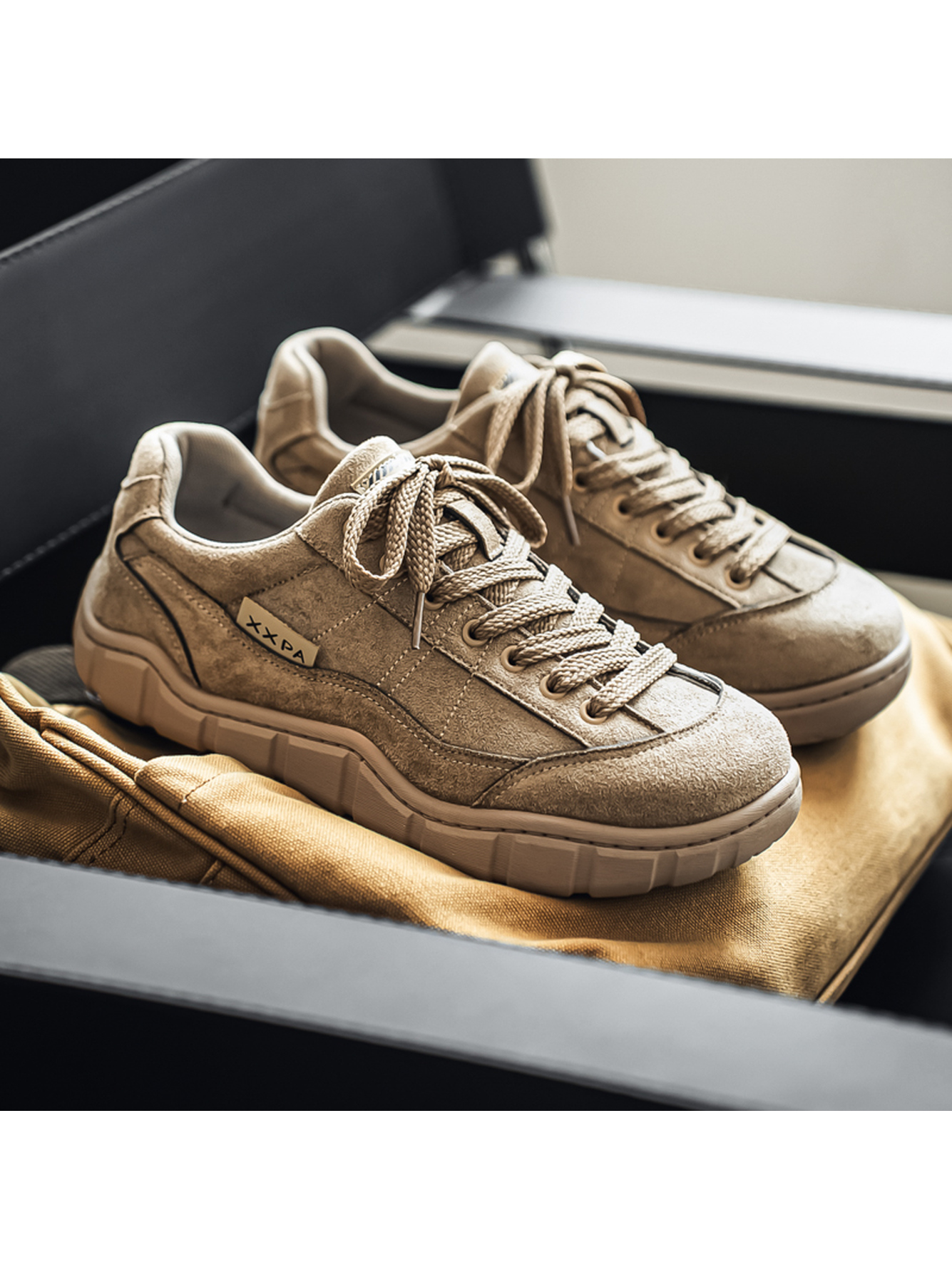 Khaki Lace-Up Casual Sneakers