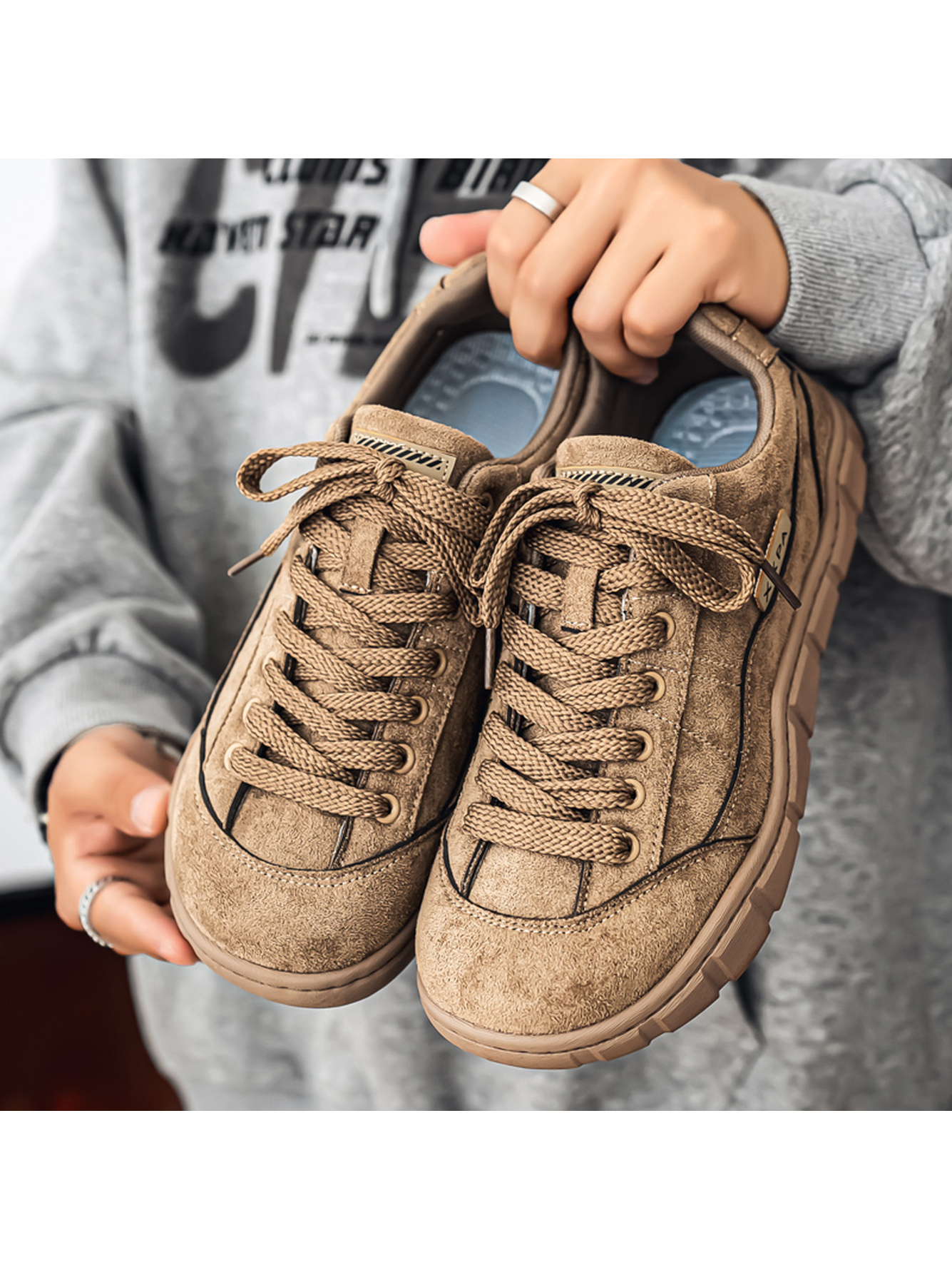 Khaki Lace-Up Casual Sneakers