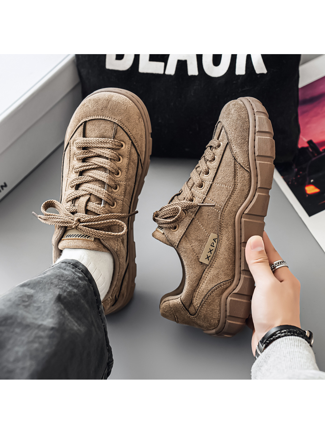 Khaki Lace-Up Casual Sneakers