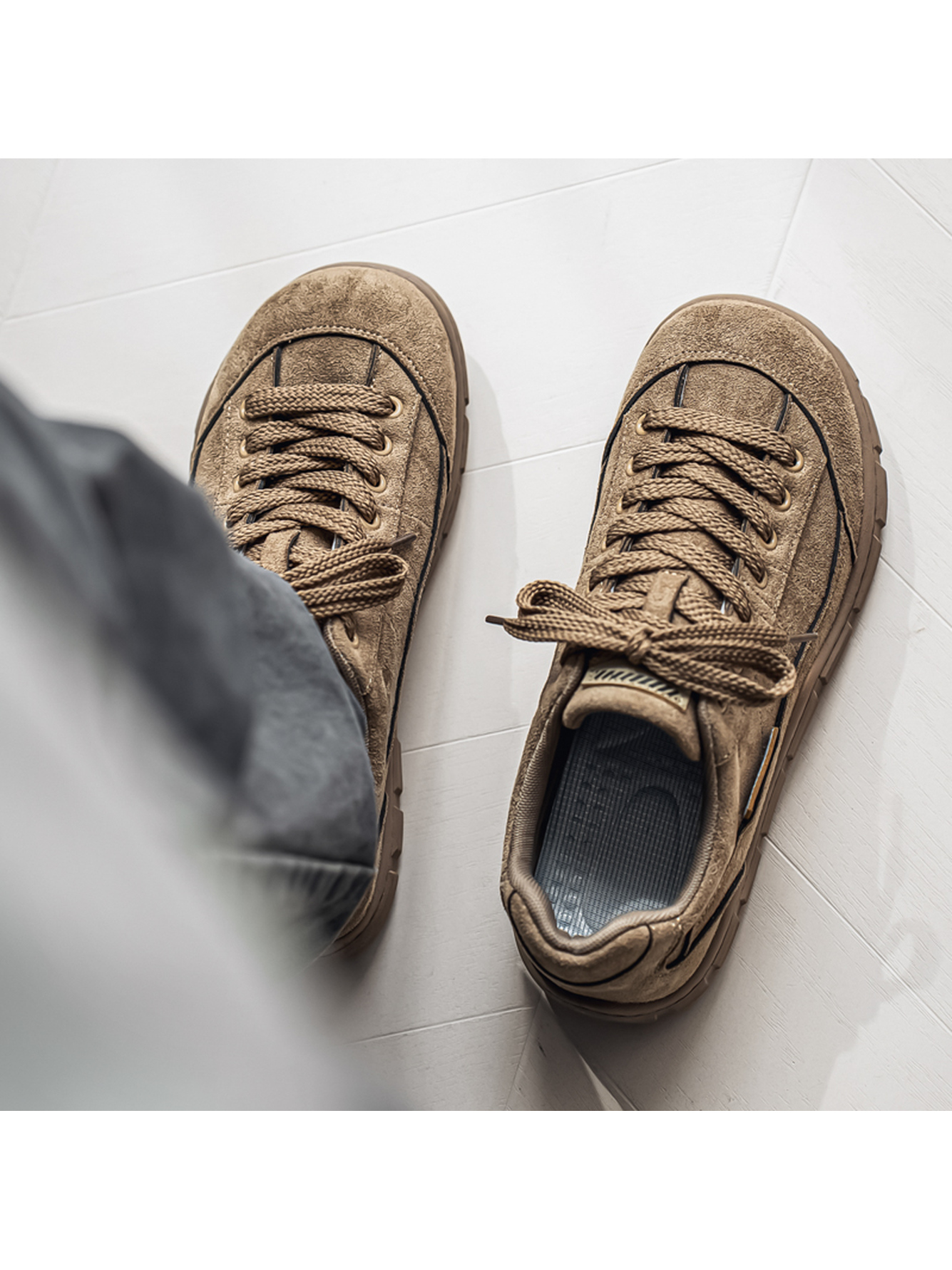 Khaki Lace-Up Casual Sneakers