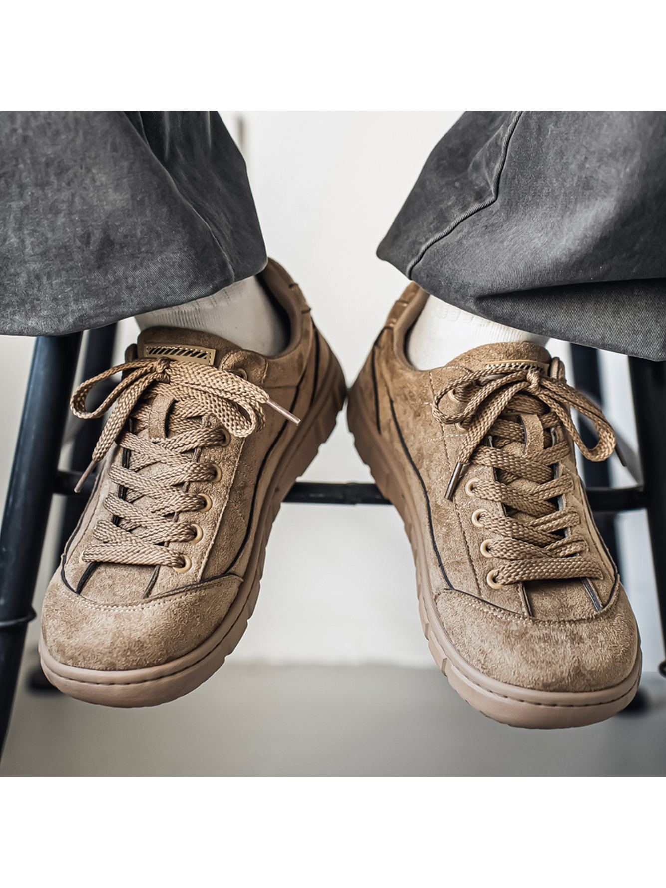Khaki Lace-Up Casual Sneakers