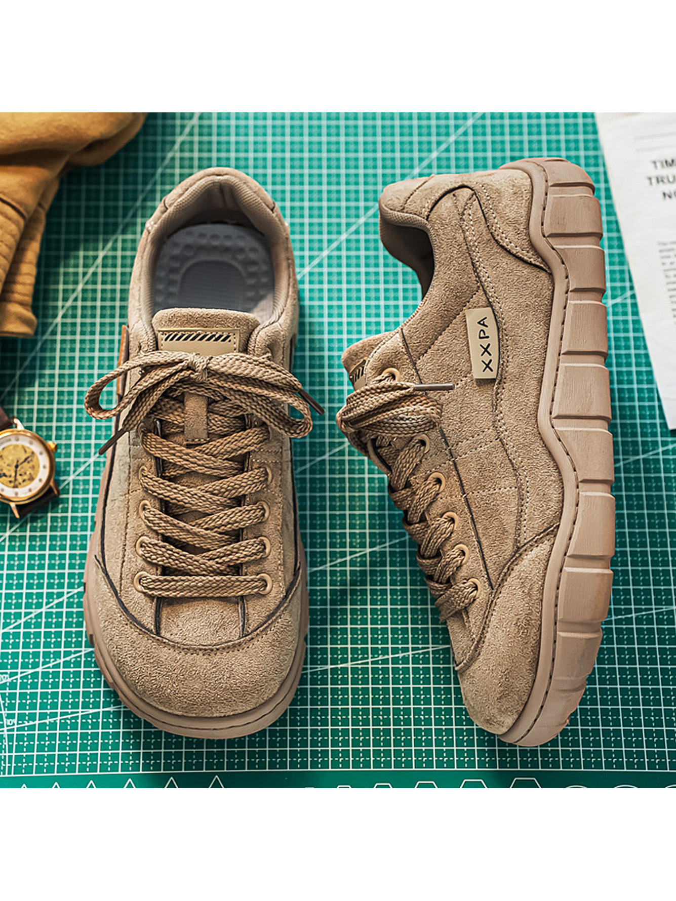 Khaki Lace-Up Casual Sneakers