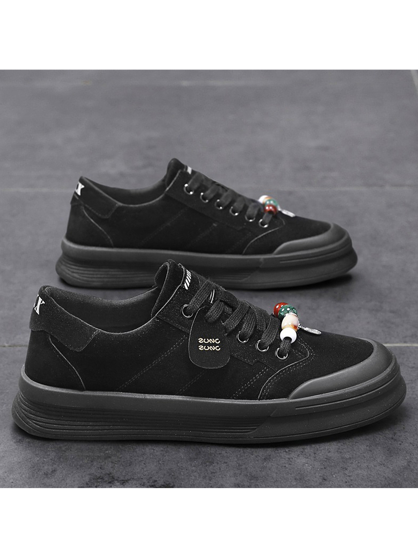 Black Casual Sneakers with Beaded Laces