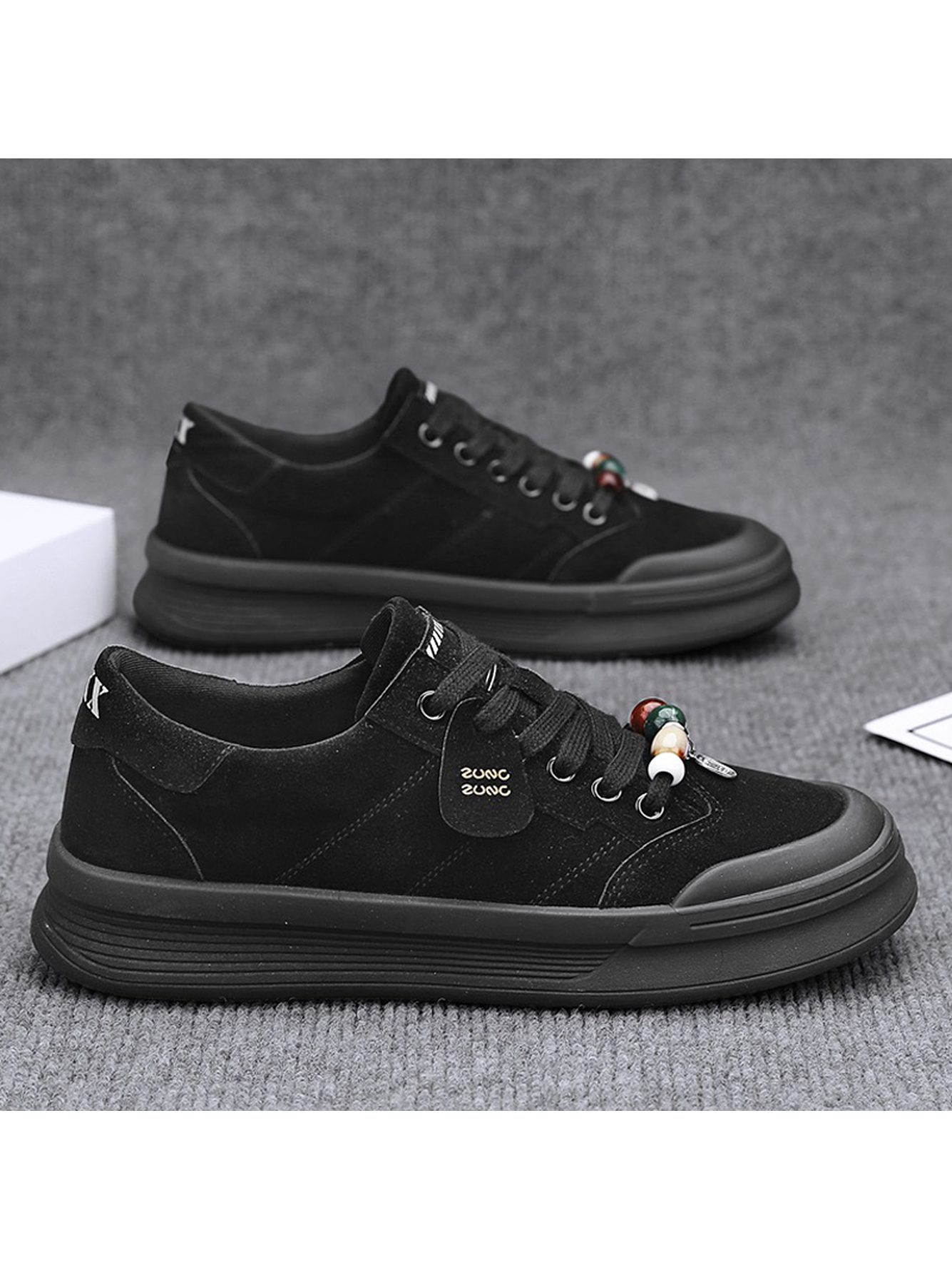 Black Casual Sneakers with Beaded Laces