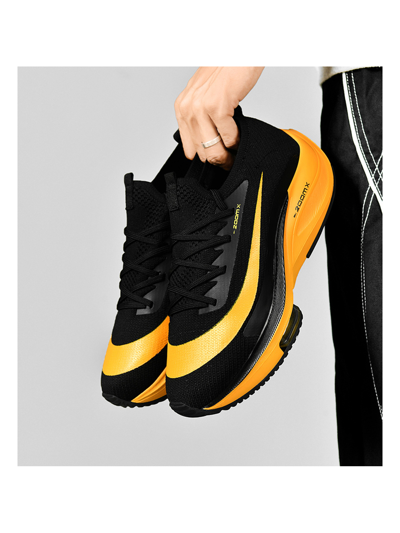 Black Lace-Up Running Sneakers
