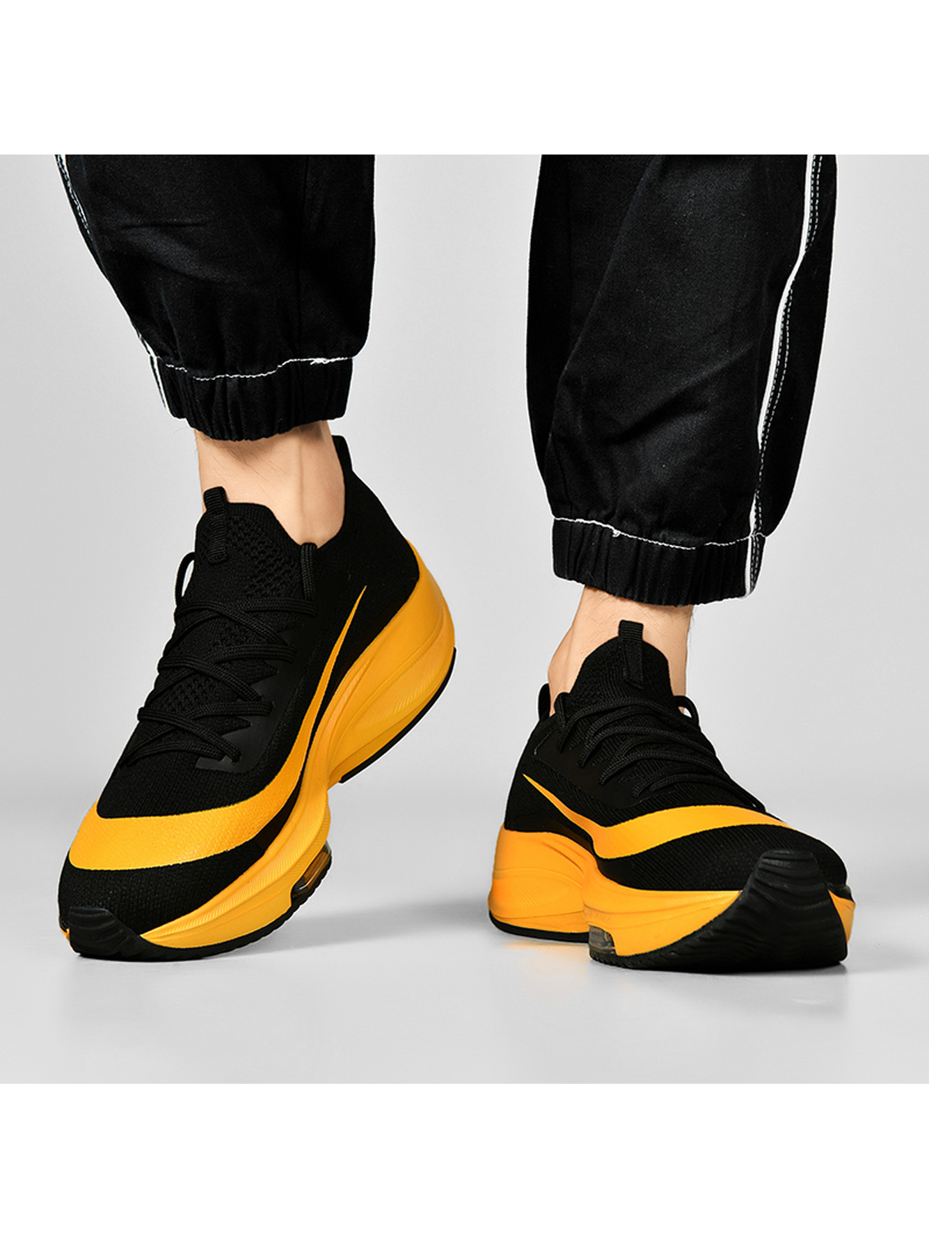 Black Lace-Up Running Sneakers