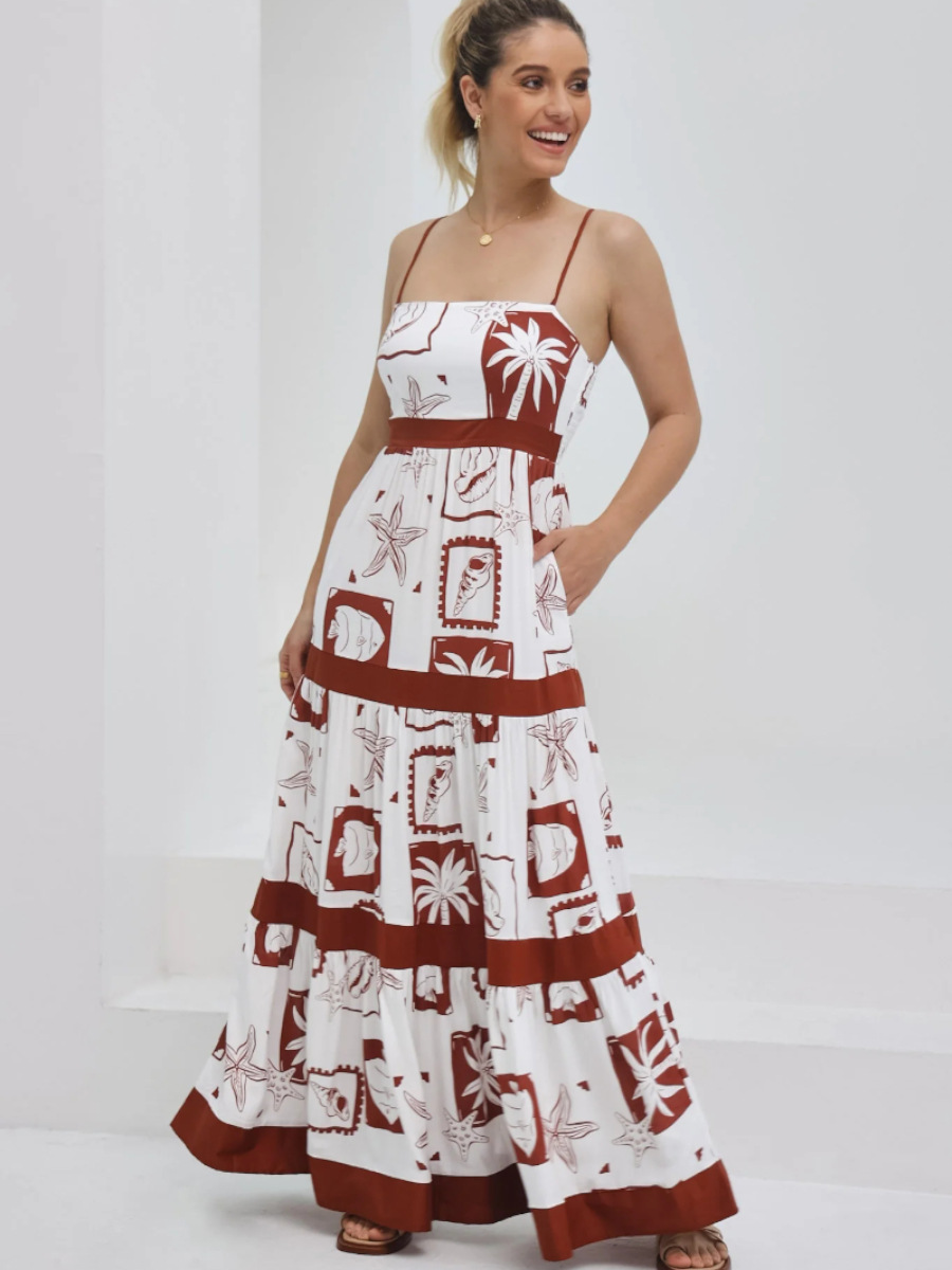 Tropical Tiered Sleeveless Maxi Dress