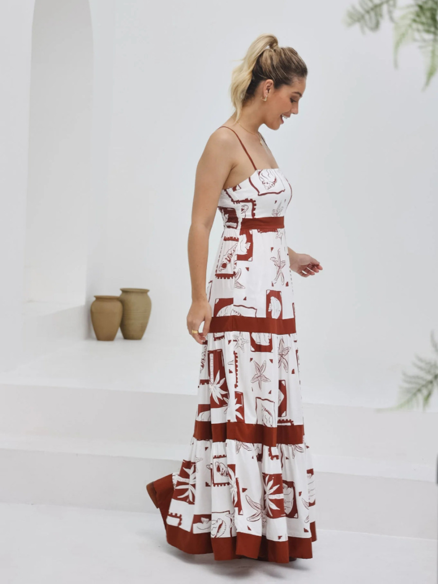 Tropical Tiered Sleeveless Maxi Dress