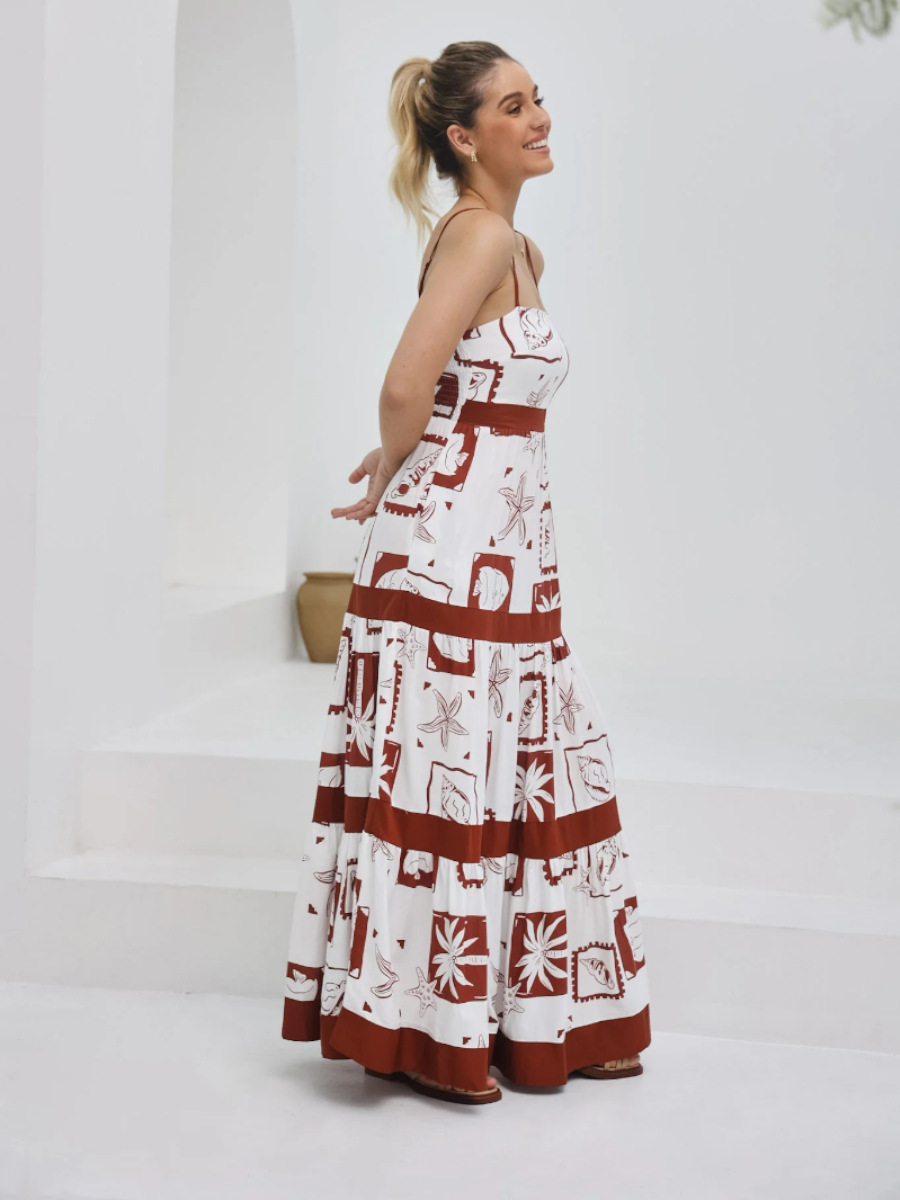 Tropical Tiered Sleeveless Maxi Dress