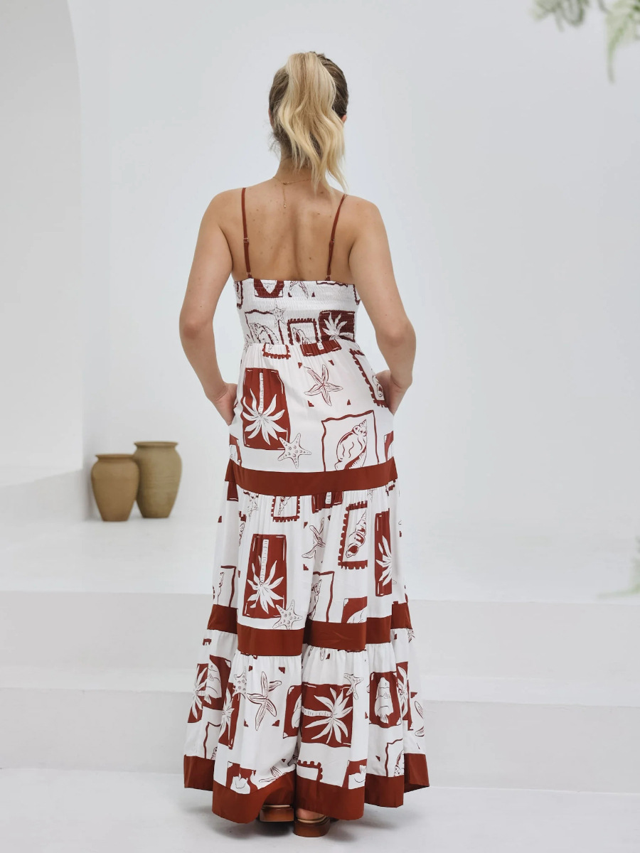 Tropical Tiered Sleeveless Maxi Dress