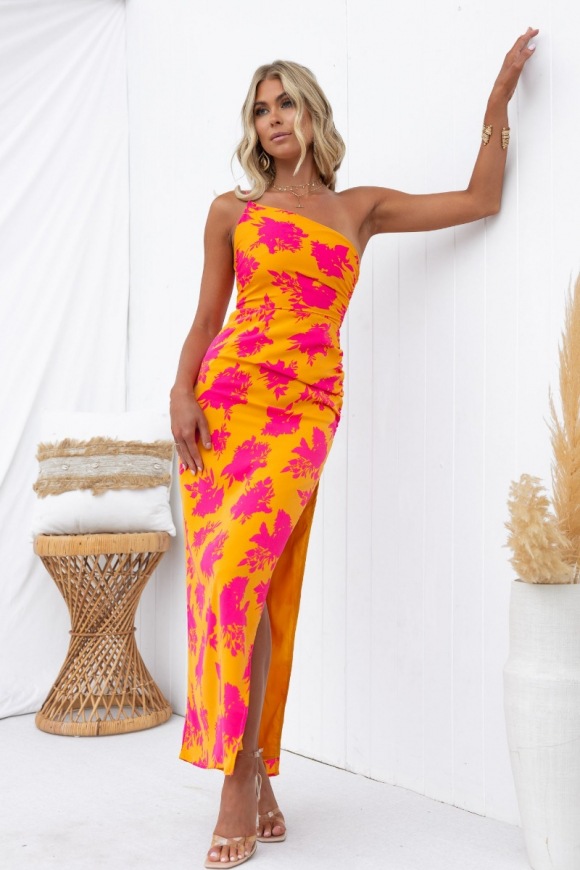 Orange Tropical Sleeveless Bodycon Maxi Dress