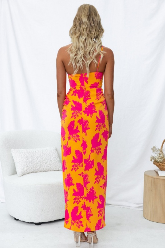 Orange Tropical Sleeveless Bodycon Maxi Dress