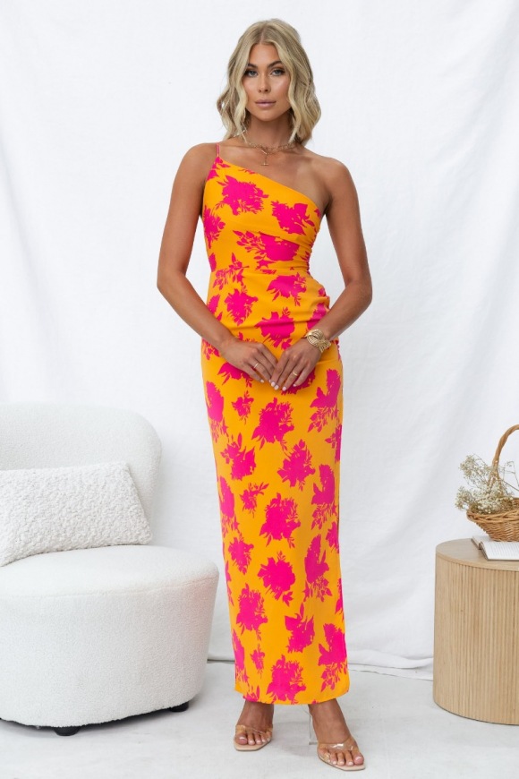 Orange Tropical Sleeveless Bodycon Maxi Dress