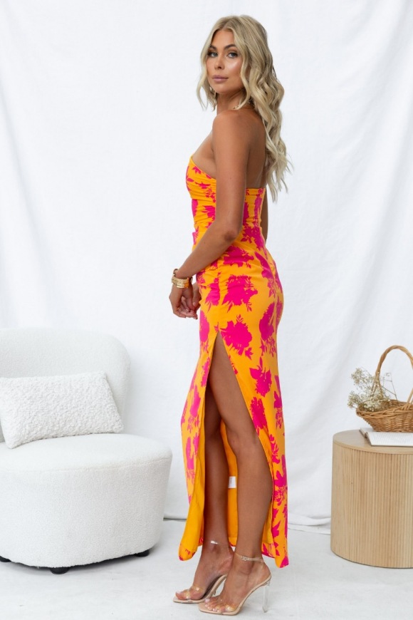 Orange Tropical Sleeveless Bodycon Maxi Dress