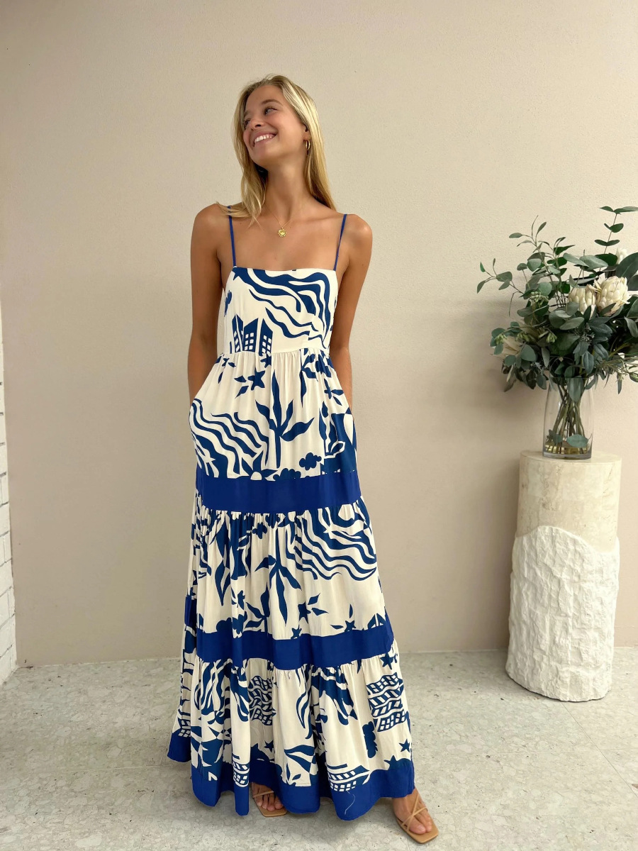 Abstract Print Sleeveless A-Line Maxi Dress