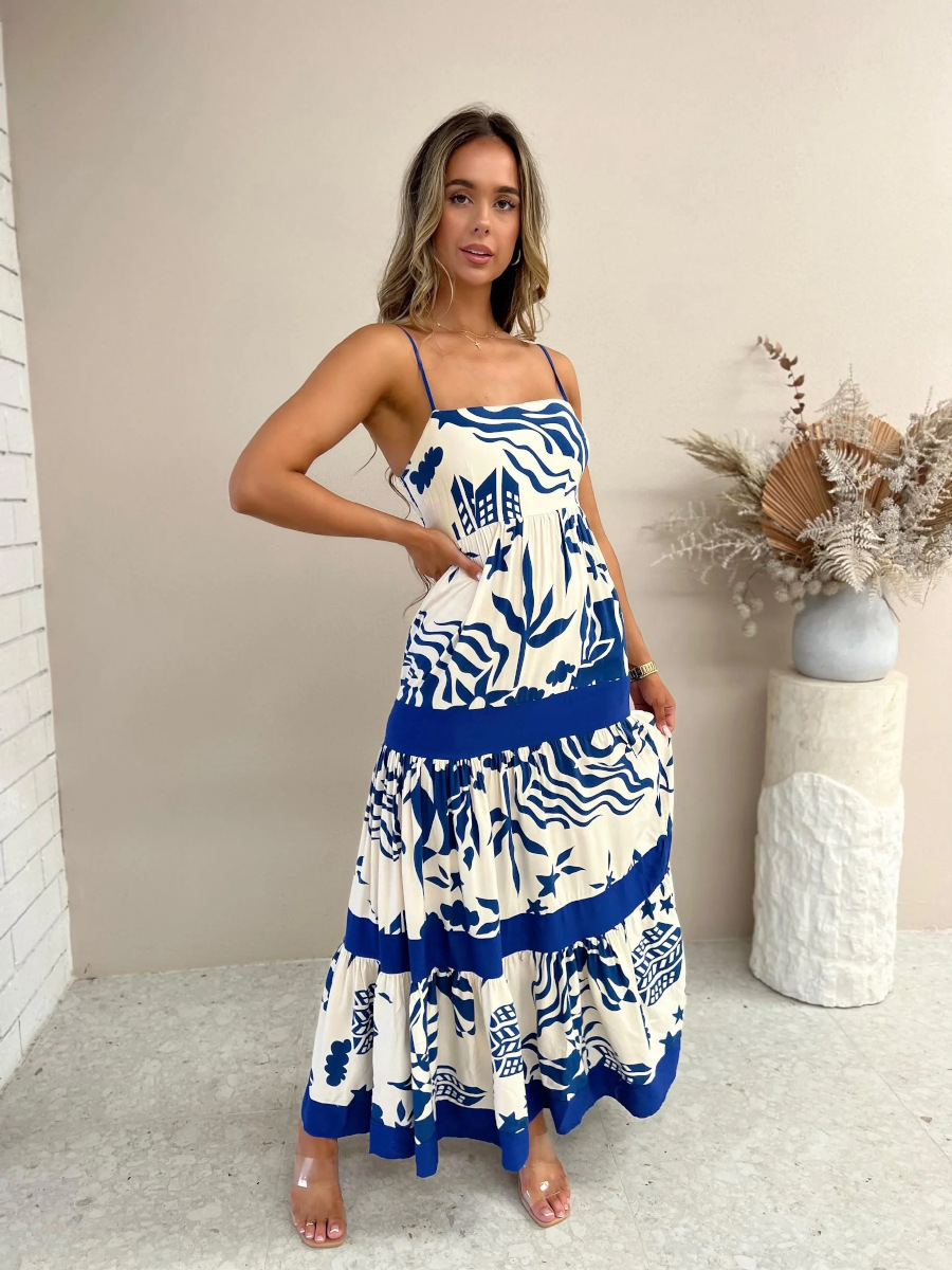 Abstract Print Sleeveless A-Line Maxi Dress