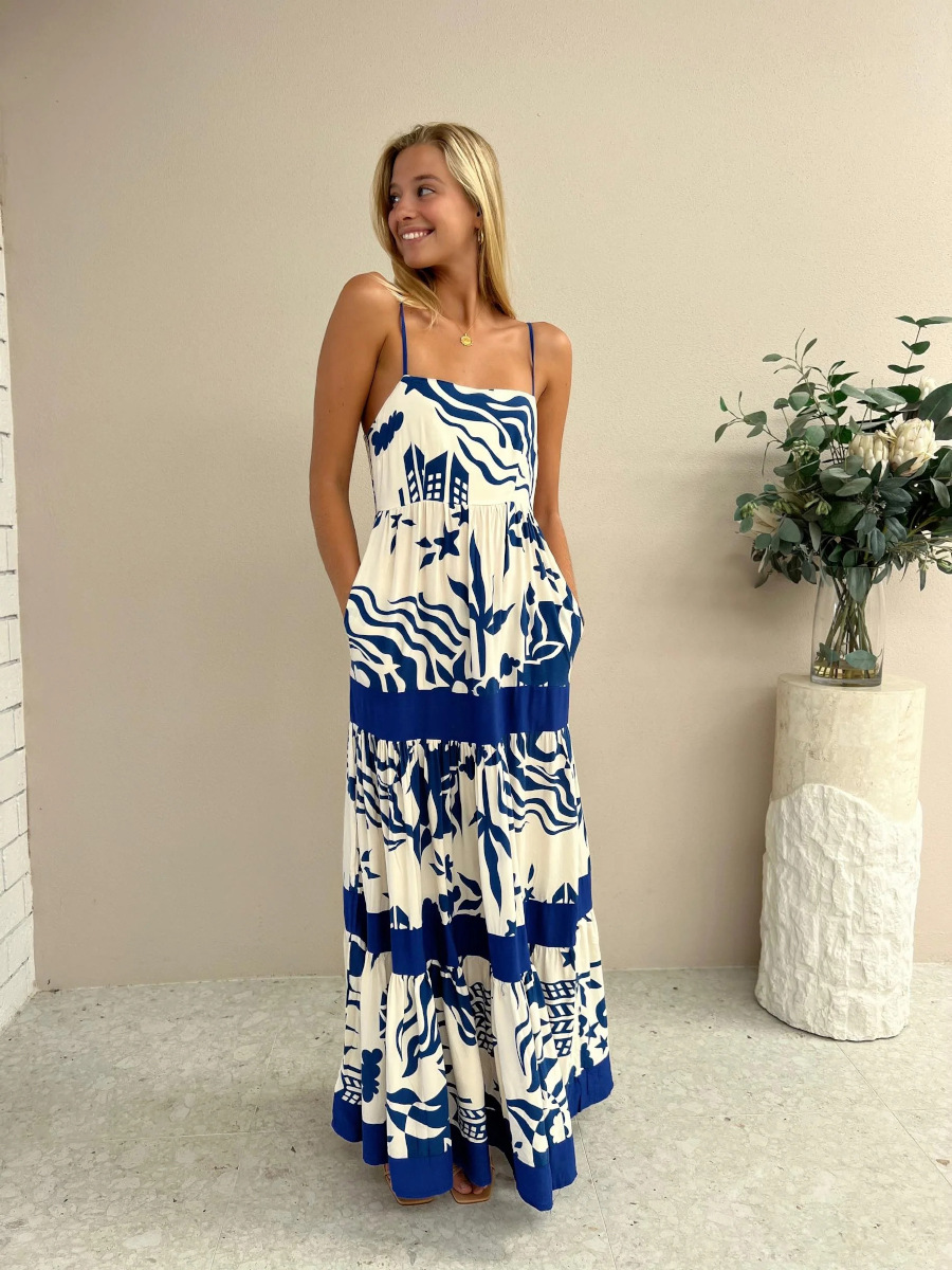 Abstract Print Sleeveless A-Line Maxi Dress