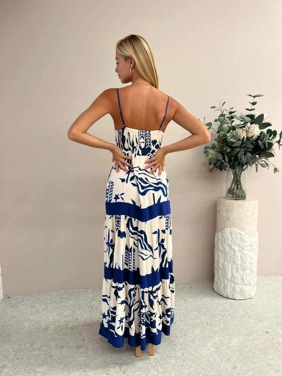 Abstract Print Sleeveless A-Line Maxi Dress
