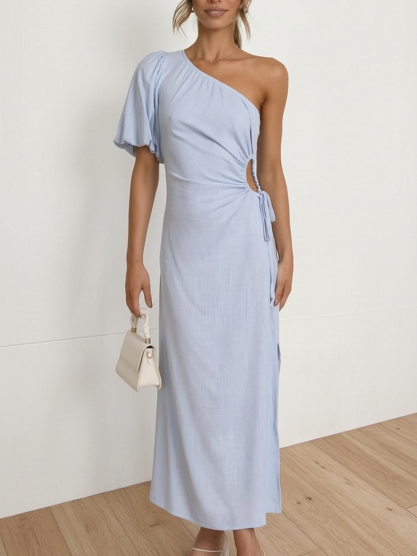 Light Blue One-Shoulder Maxi Dress