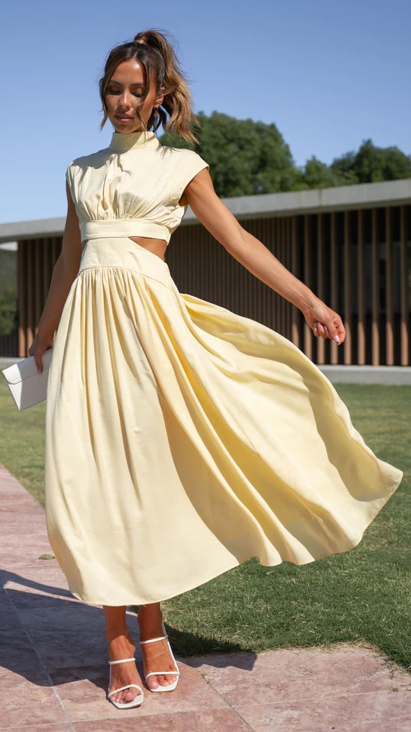 Yellow Sleeveless A-Line Midi Dress