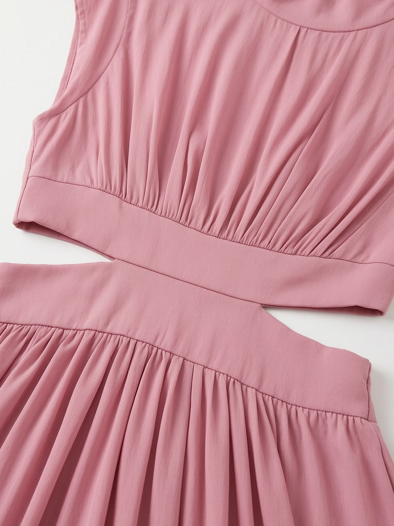 Pink Sleeveless Midi Dress with Cut-Out Details