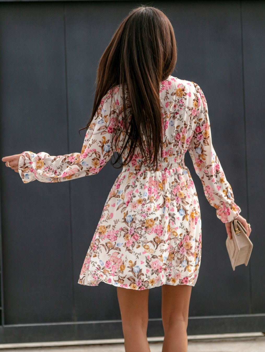 Floral V-Neck Long Sleeve Mini Dress