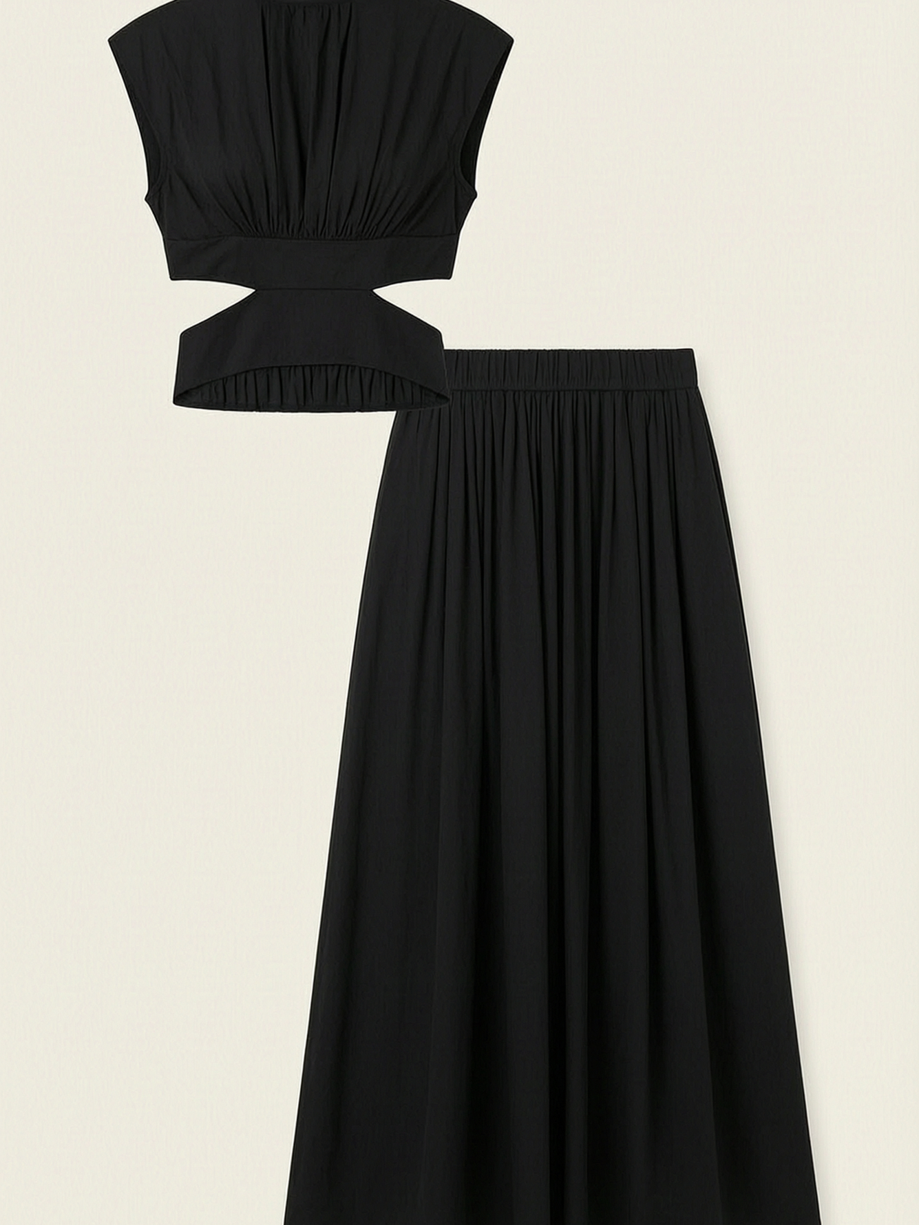 Black Sleeveless Midi Dress with Cut-Out Waist