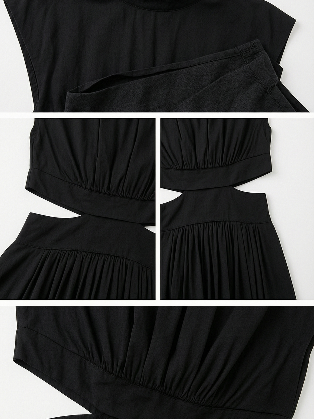 Black Sleeveless Midi Dress with Cut-Out Waist